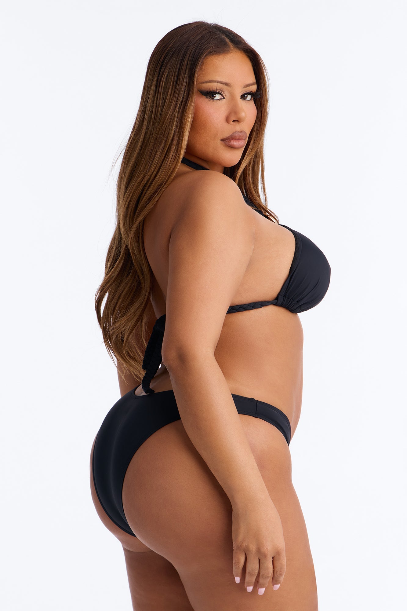 She Sells Seashells 2 Piece Halter Bikini & Ruffle Mini Skirt Sunsuit - Black
