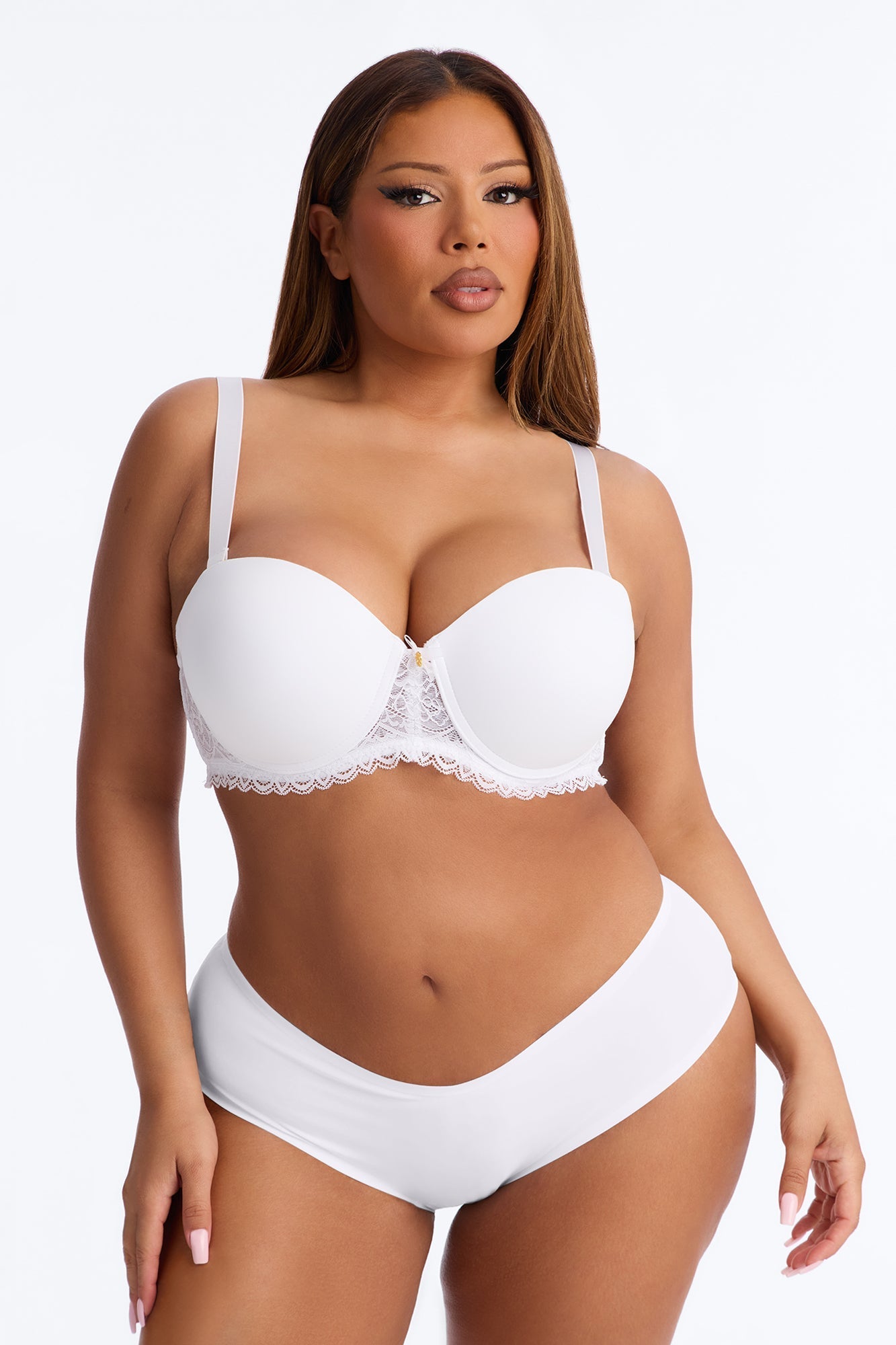 Unable To Stop Micro Cup Lace Strapless Push Up Bra - White NEWFASHIONEDGE