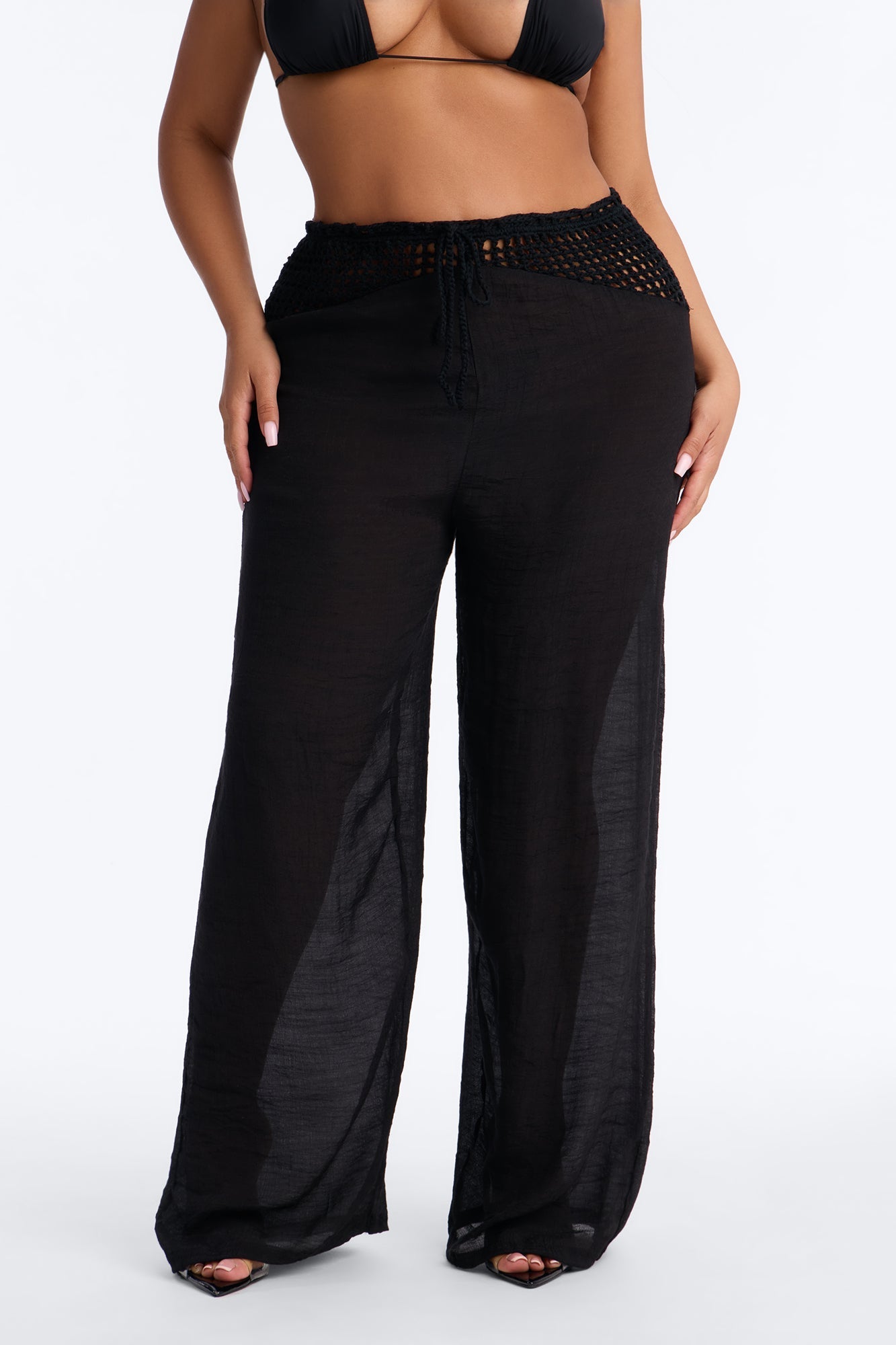 Darling Linen Swim Cover Up Pant - Black NEWFASHIONEDGE