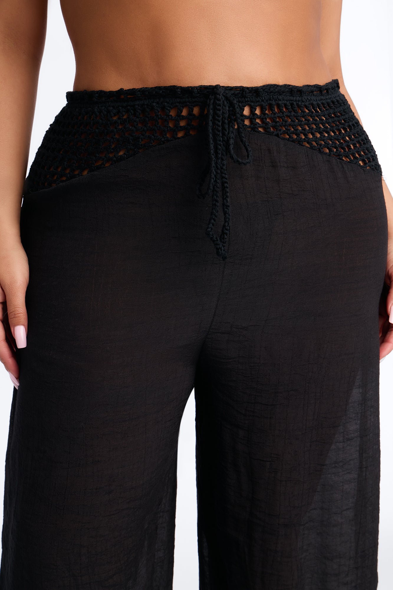 Darling Linen Swim Cover Up Pant - Black NEWFASHIONEDGE