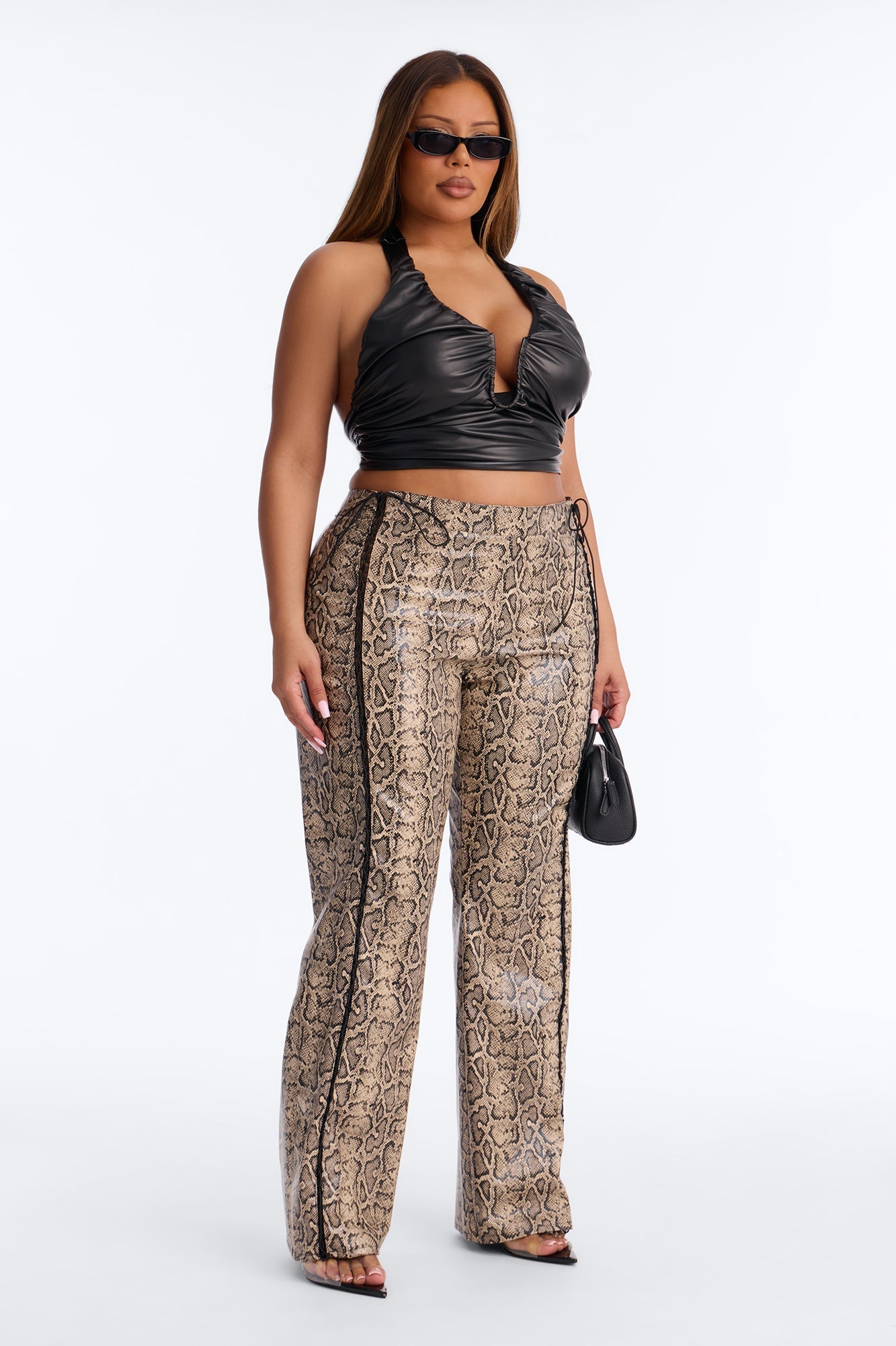 Valley Girl Lace Up Straight Leg Pant - Brown Combo
