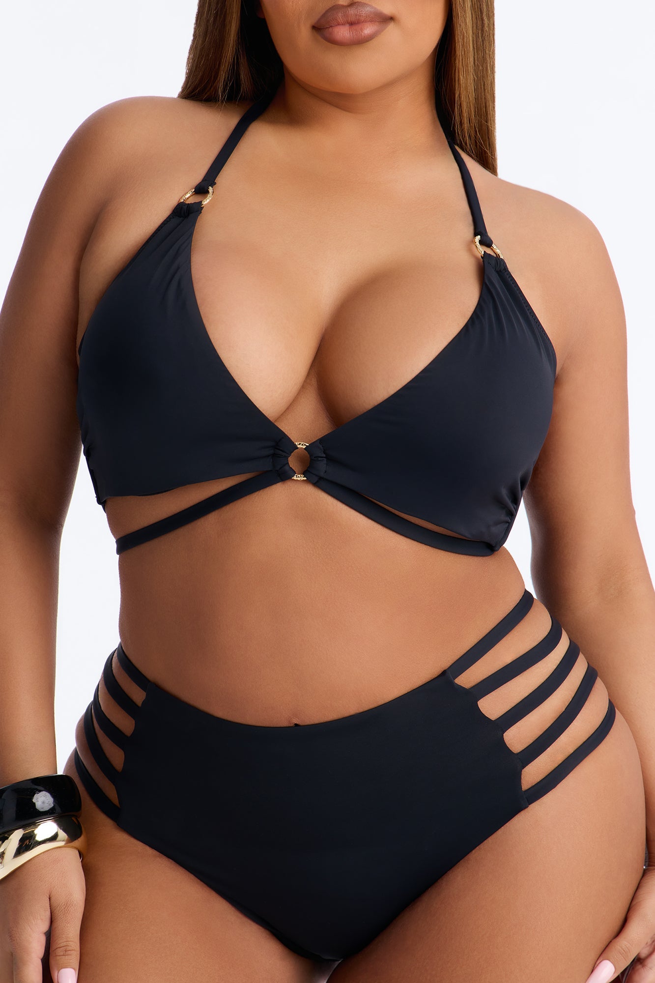 Caught In The Tide 2 Piece Bralette Strappy Bikini Set - Black