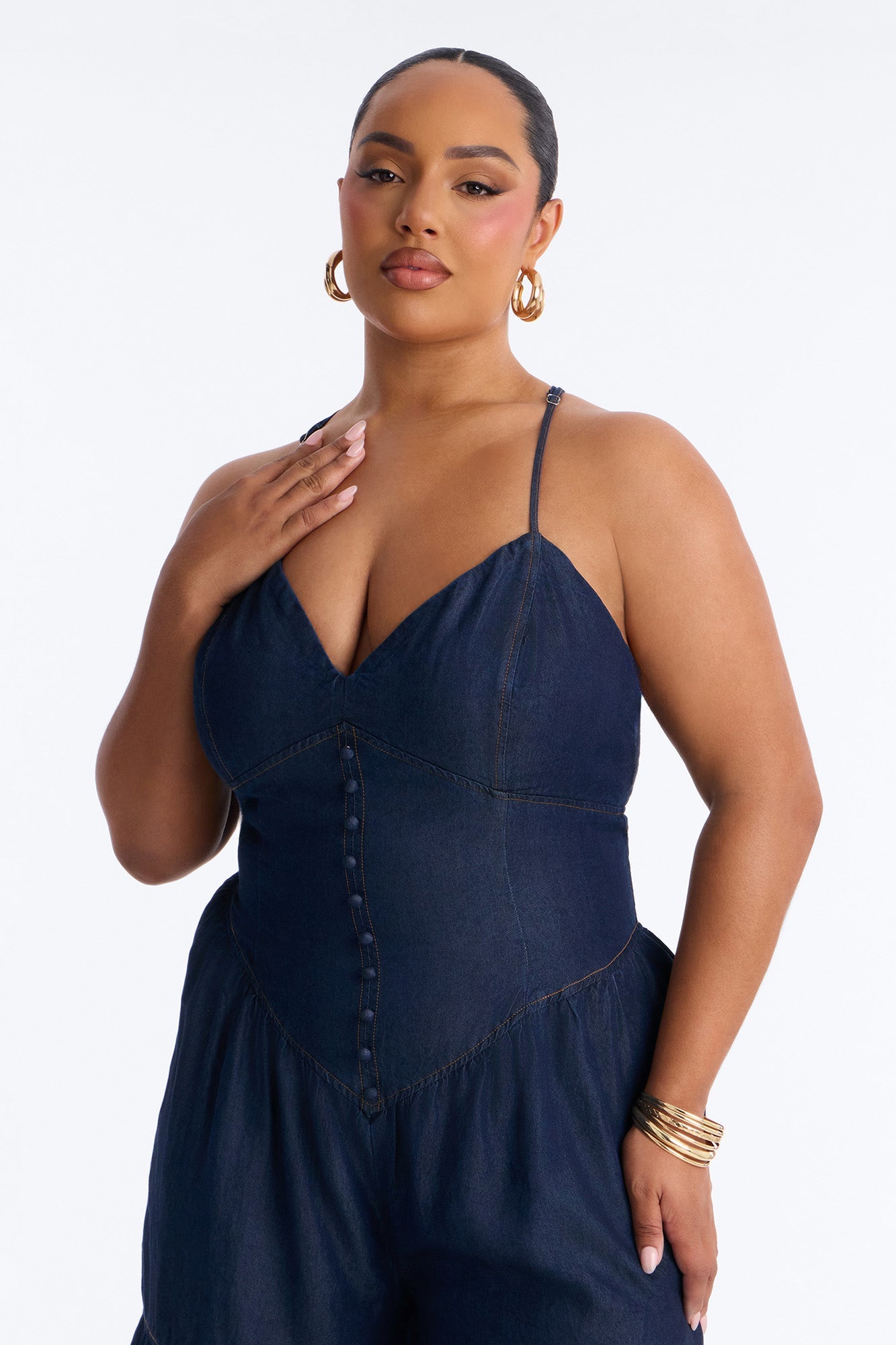 Belle Denim Tiered Wide Leg Jumpsuit - Dark Wash Fashion Nova