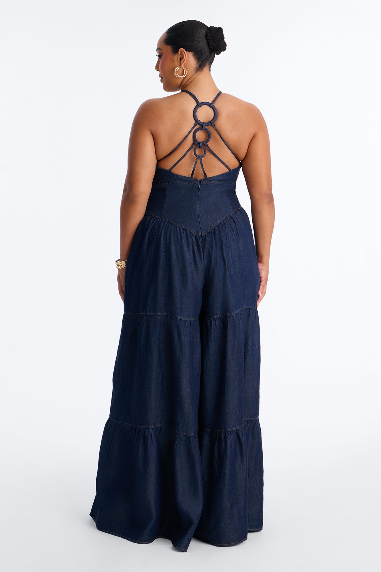 Belle Denim Tiered Wide Leg Jumpsuit - Dark Wash Fashion Nova