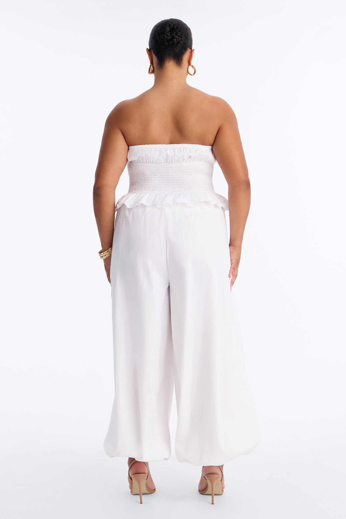 Airy Moment Poplin Balloon Leg Jumpsuit - White NEWFASHIONEDGE