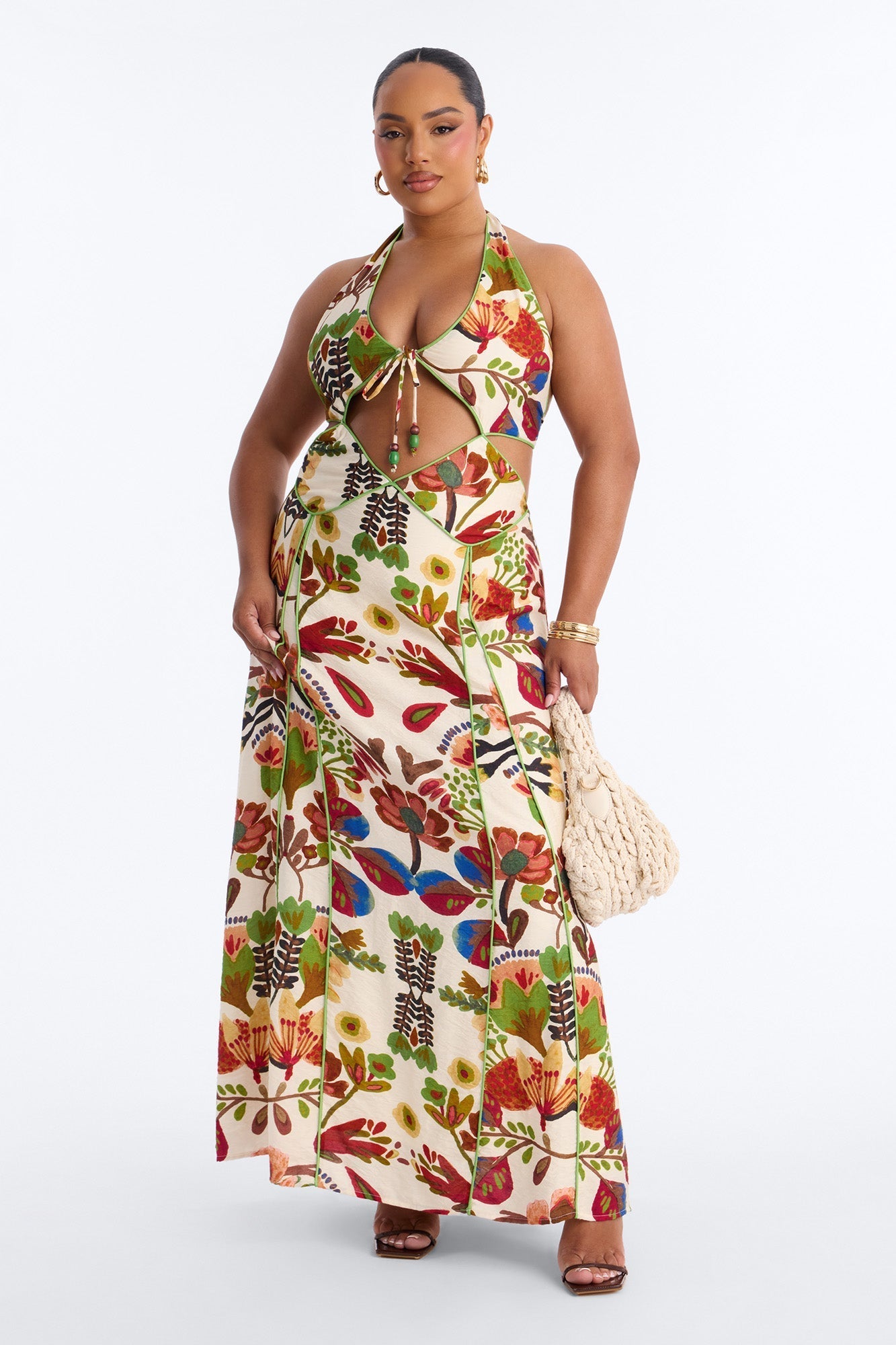 Sicilian Summer Linen Maxi Dress - Cream/combo NEWFASHIONEDGE