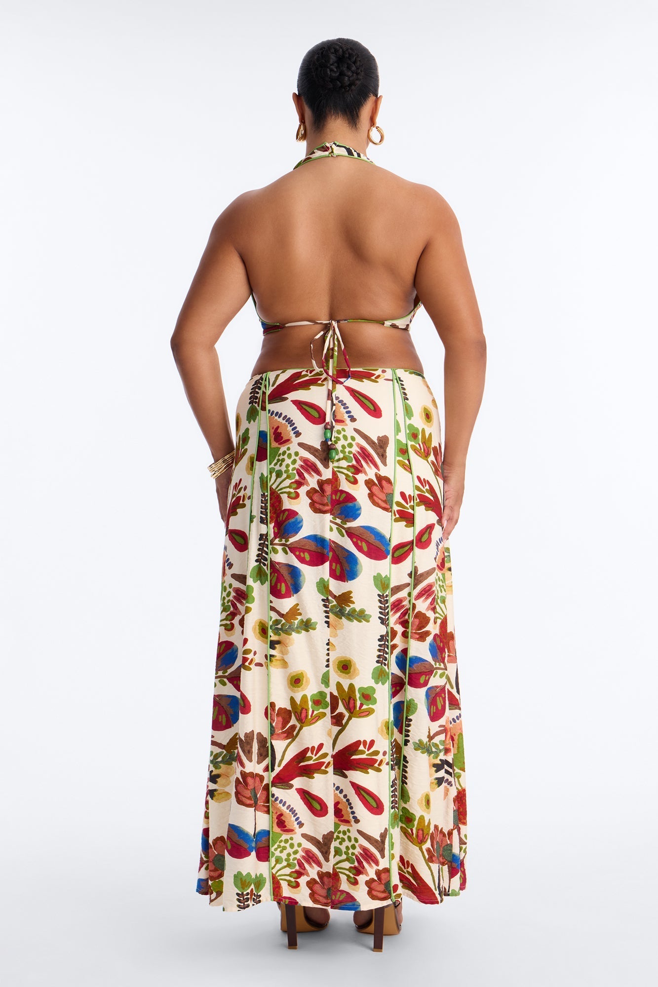 Sicilian Summer Linen Maxi Dress - Cream/combo NEWFASHIONEDGE