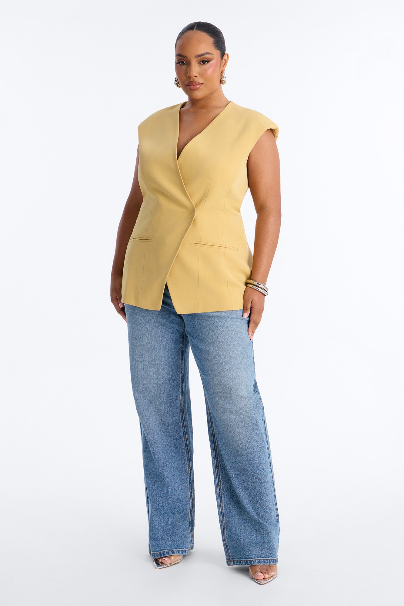 Happy Hour Double Breasted Fitted Vest - Mustard NEWFASHIONEDGE