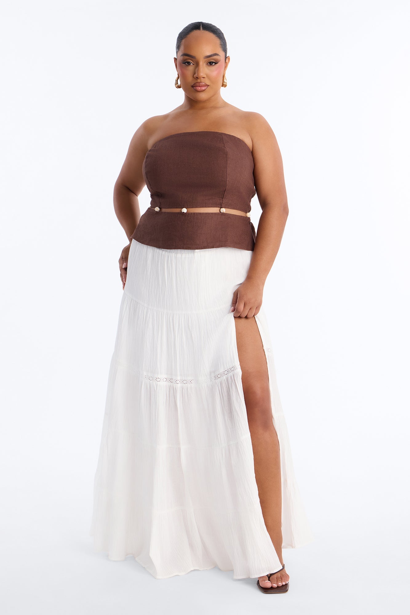 On The Guest List Beaded Linen Top - Brown Fashion Nova