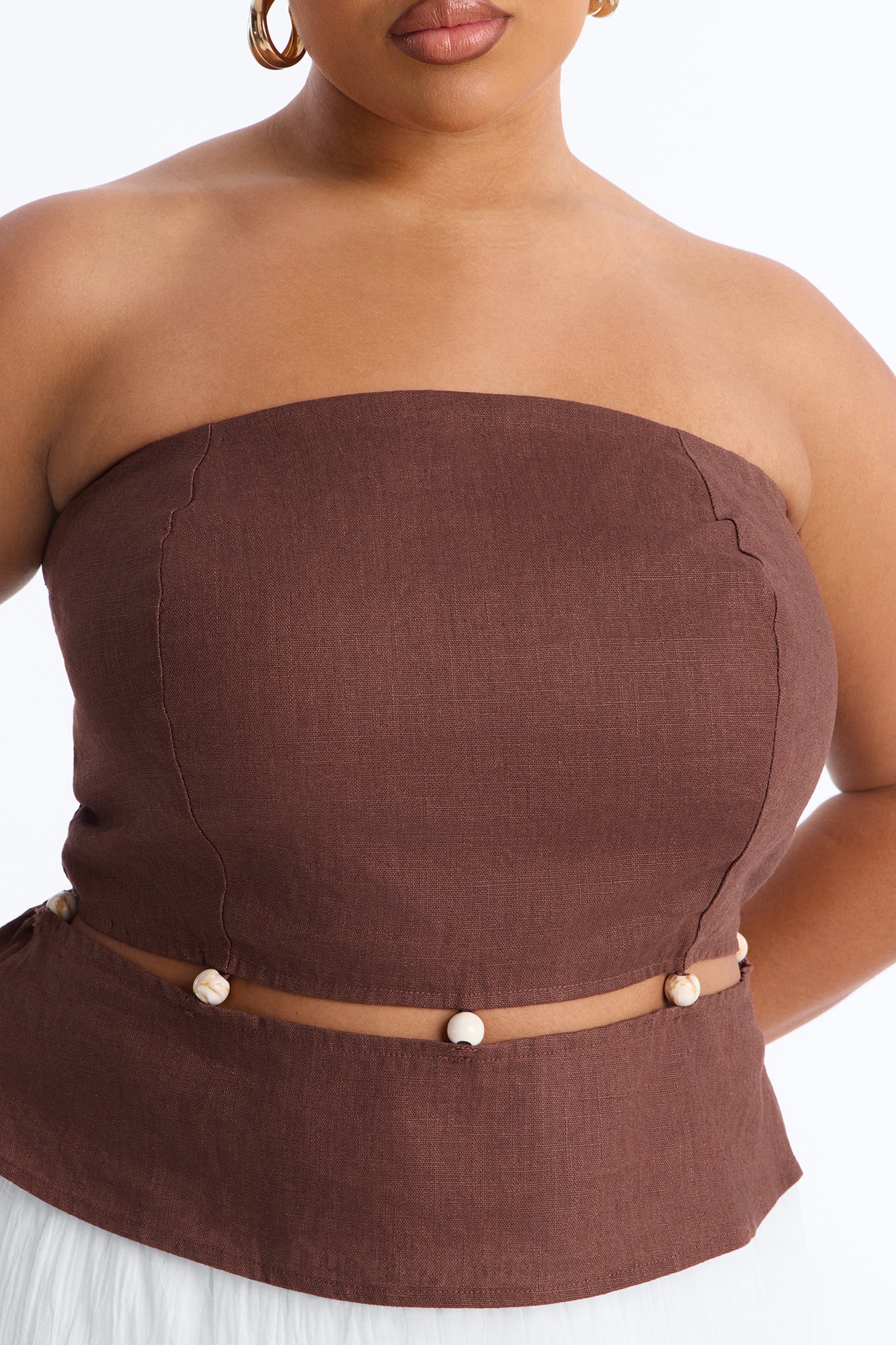 On The Guest List Beaded Linen Top - Brown Fashion Nova
