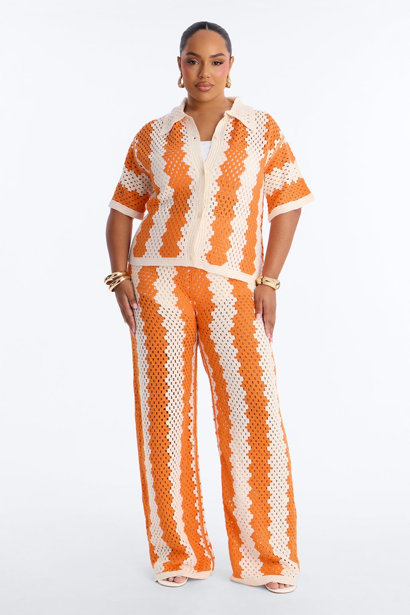 Shoreline Symphony Crochet Pant Set - Orange/combo