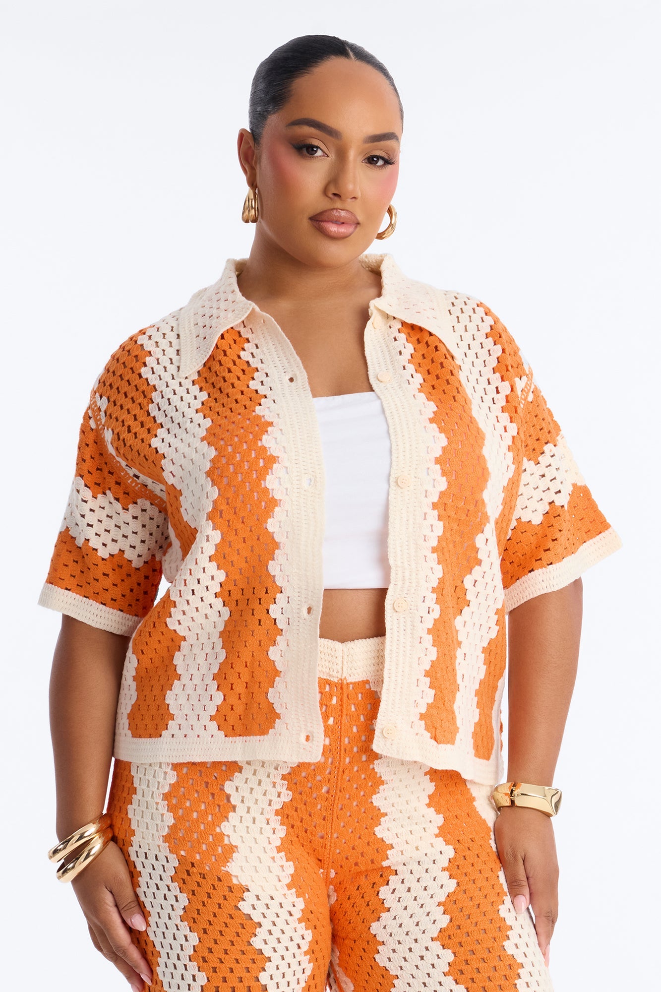 Shoreline Symphony Crochet Pant Set - Orange/combo
