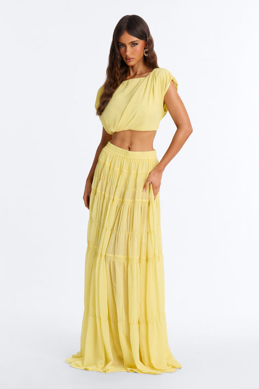 Sorrento Summer Chiffon Maxi Skirt Set - Yellow