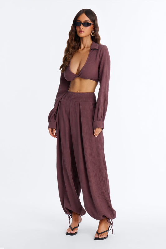 Bianca Gauze Jogger Set - Chocolate NEWFASHIONEDGE