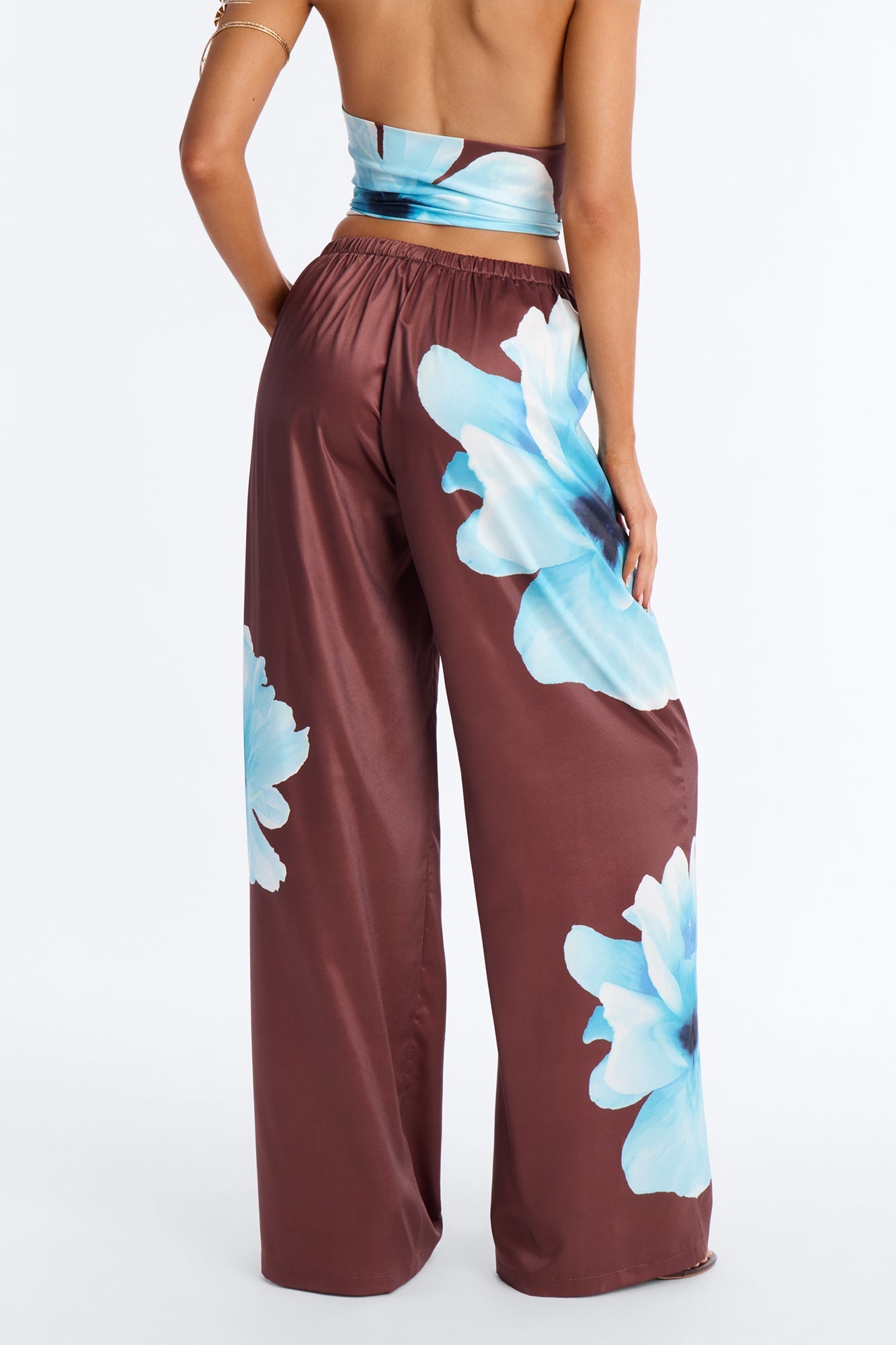 Leora Satin Drawstring Pant - Brown Combo