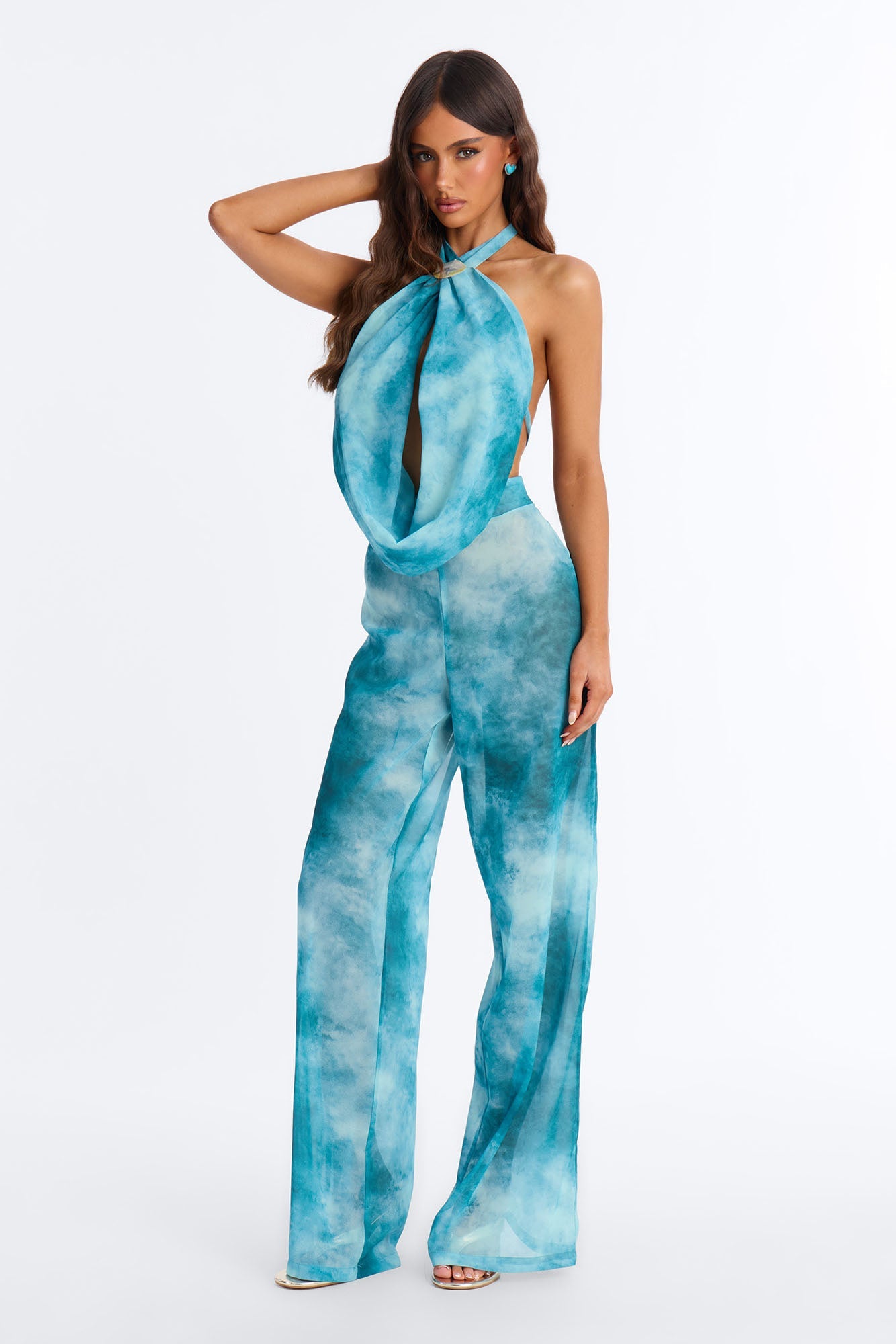 Island Goddess Halter Cut Out Jumpsuit - Teal Fashion Nova