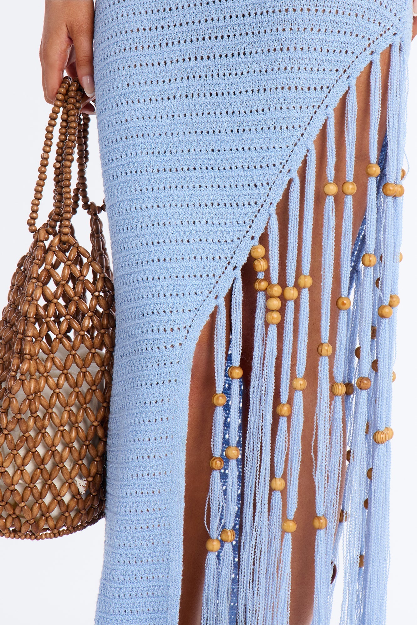 Vacation Vixen Fringe Crochet Maxi Dress - Light Blue NEWFASHIONEDGE