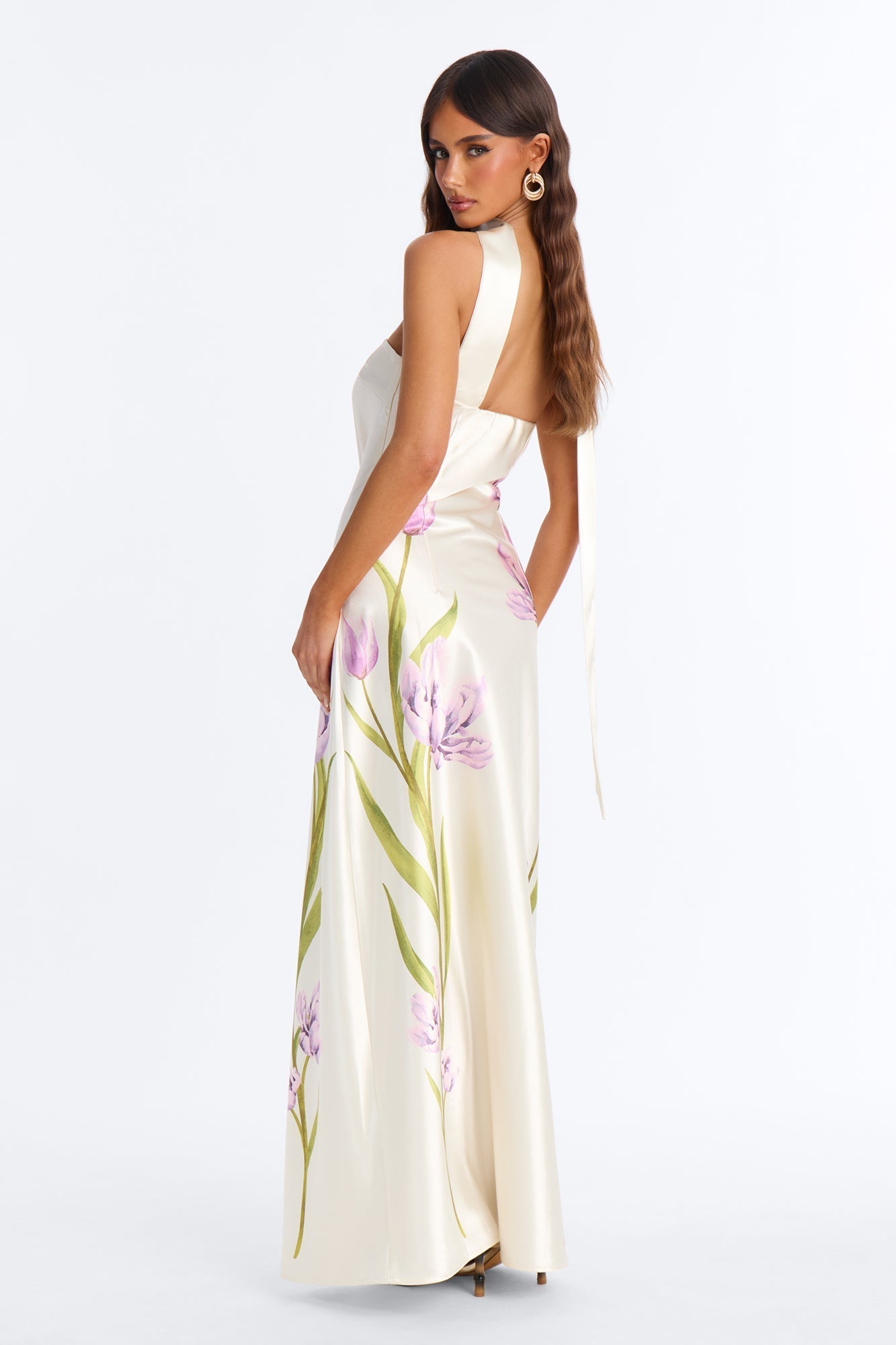 Jelissa Scarf Satin Maxi Dress - Ivory/combo NEWFASHIONEDGE