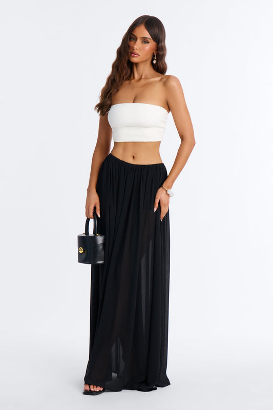 Moonlight Romantic Low Rise Chiffon Maxi Skirt - Black