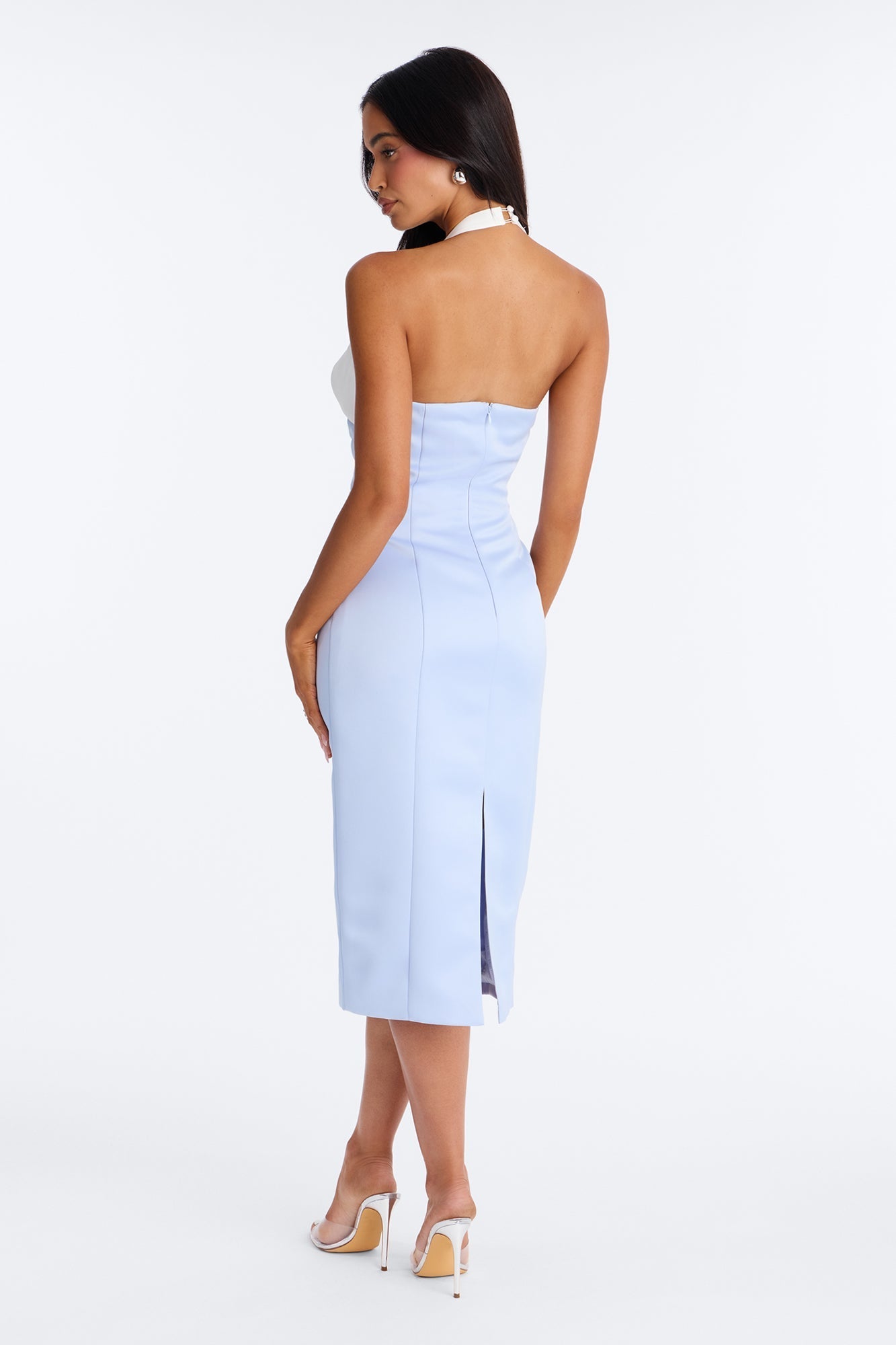 Sweetheart Satin Midi Dress - Blue/combo NEWFASHIONEDGE