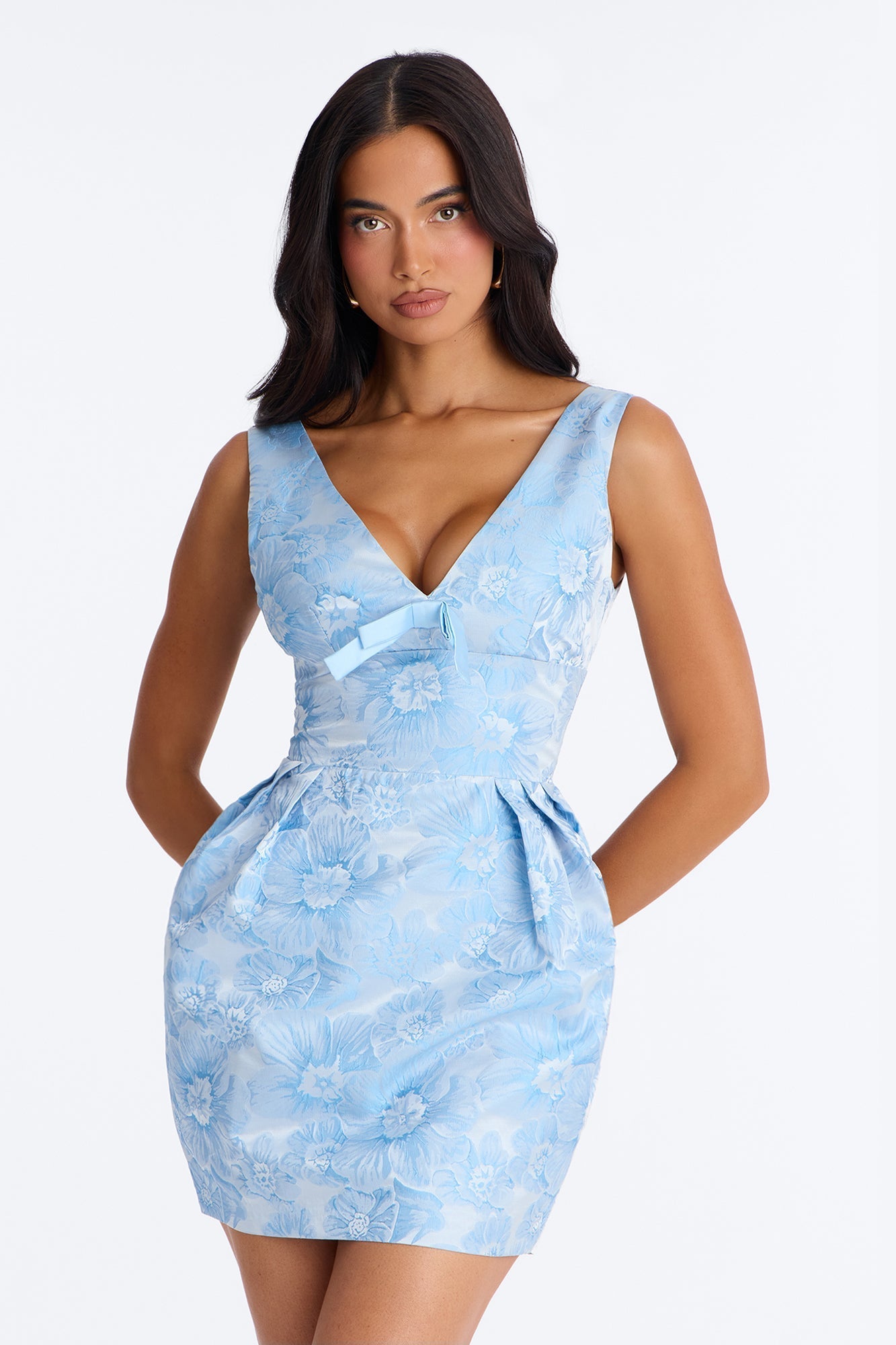 Fiona Floral Jacquard Mini Dress - Blue NEWFASHIONEDGE