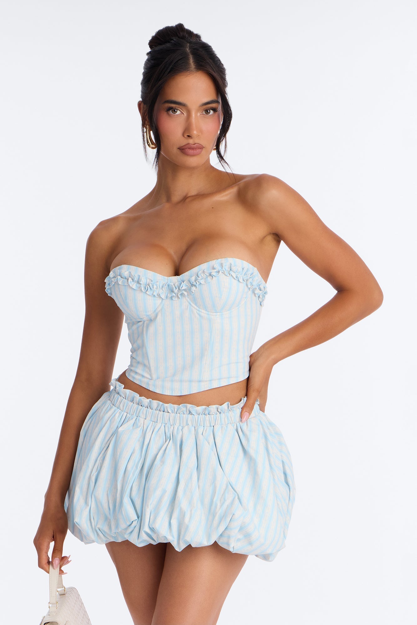 Delilah Poplin Striped Bubble Mini Skirt Set - Blue/combo NEWFASHIONEDGE