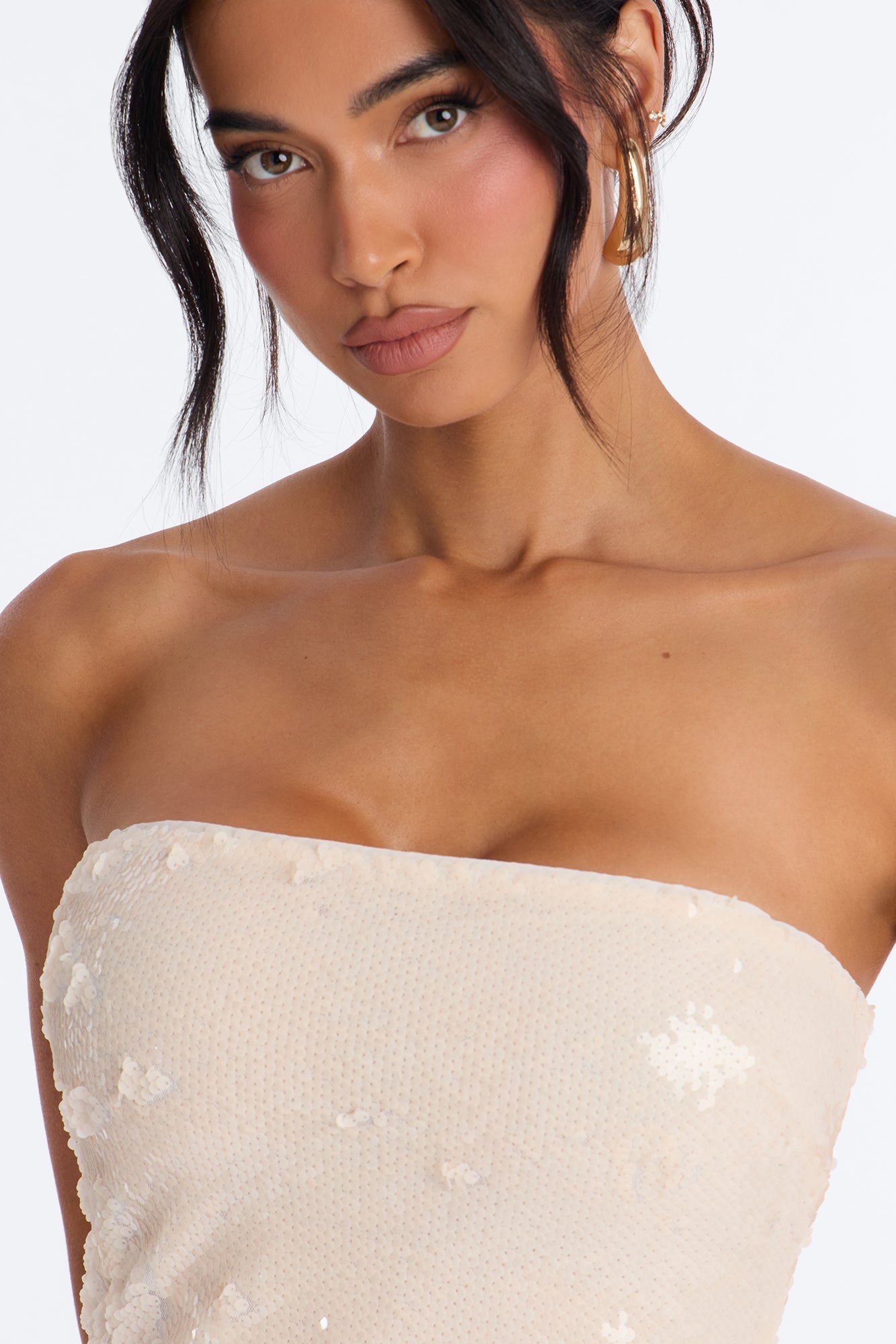 Isla Paillette Sequin Midi Dress - Cream NEWFASHIONEDGE