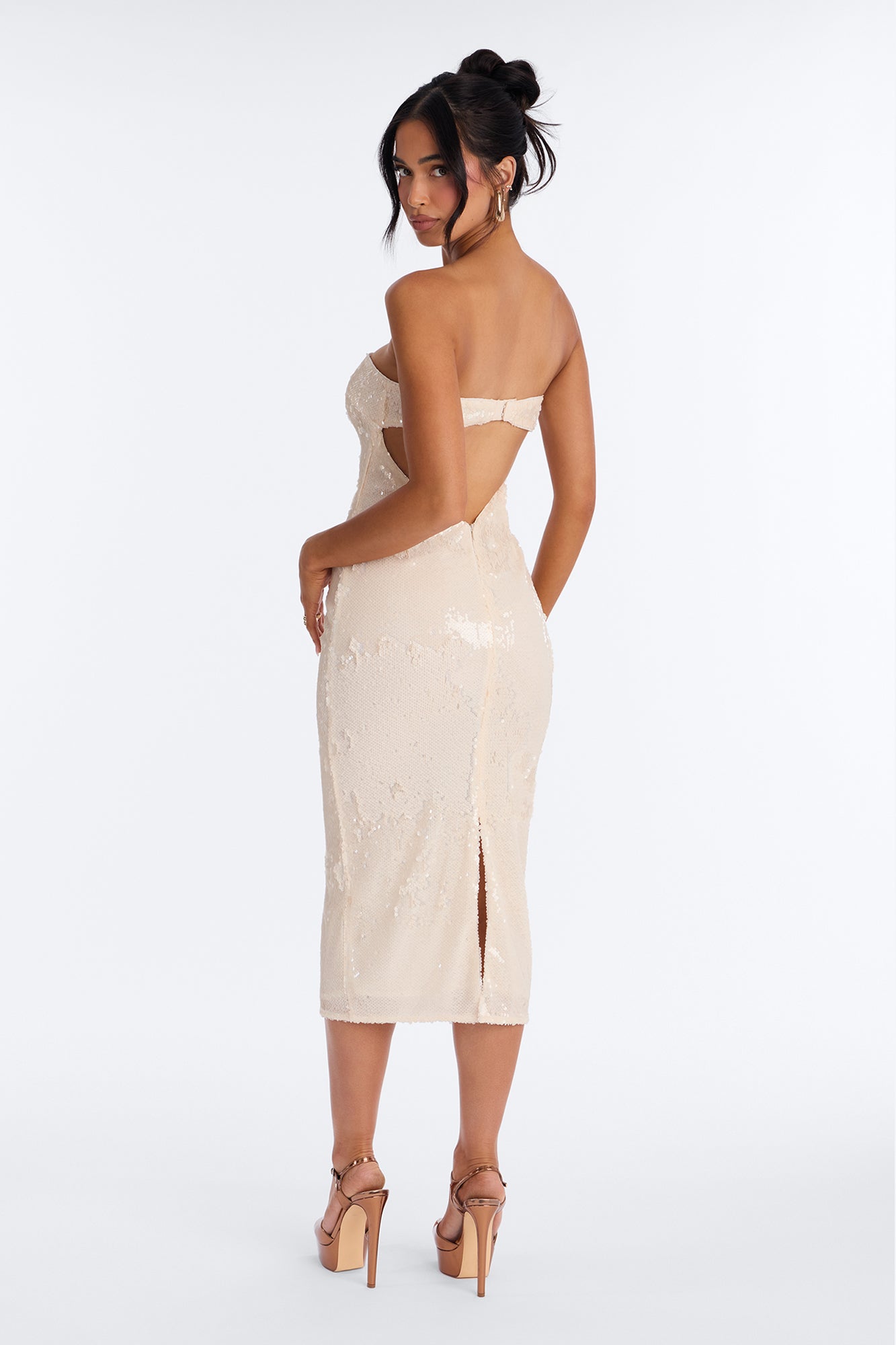 Isla Paillette Sequin Midi Dress - Cream NEWFASHIONEDGE