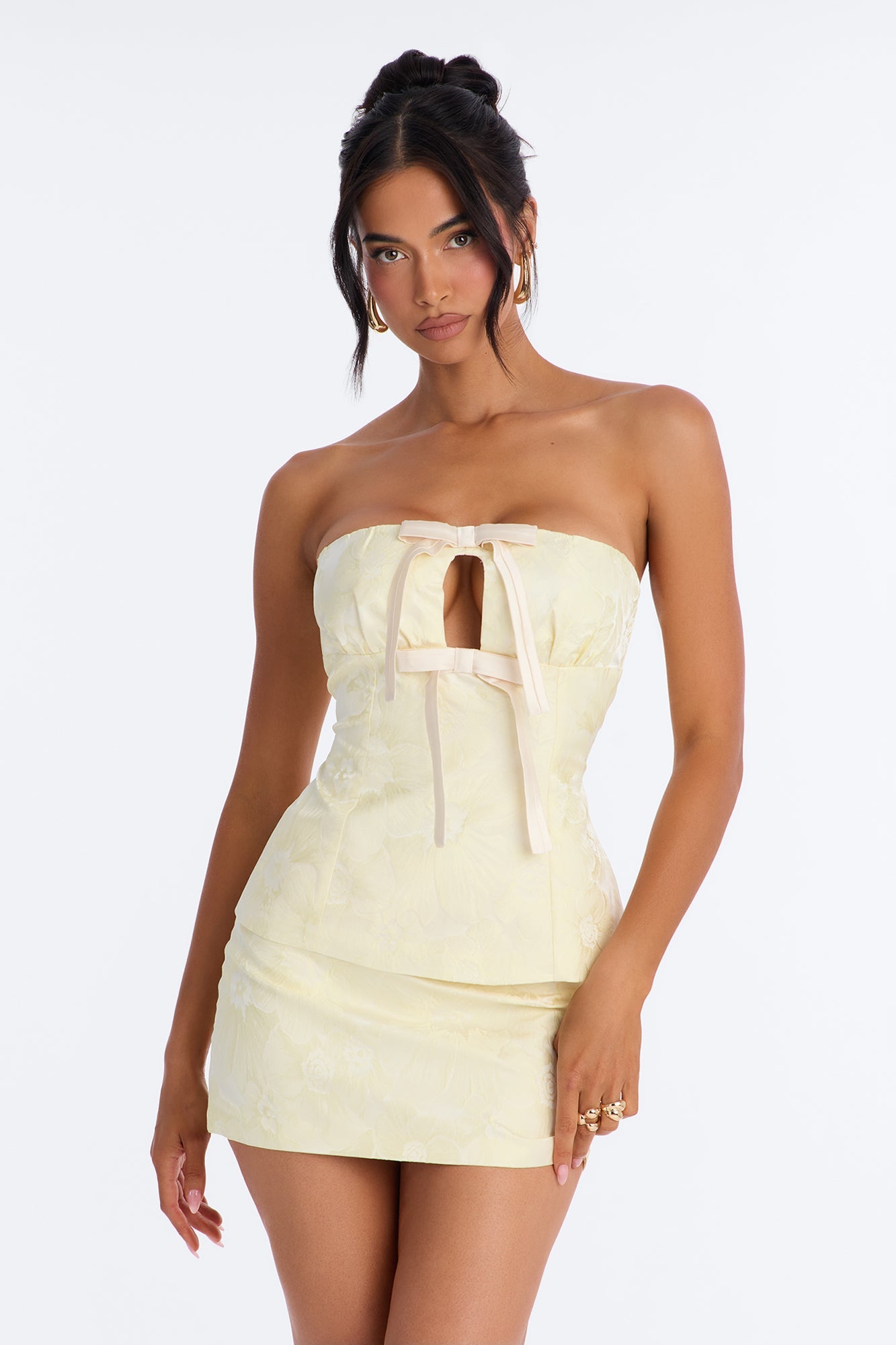Fiona Floral Jacquard Micro Mini Skirt Set - Butter Yellow