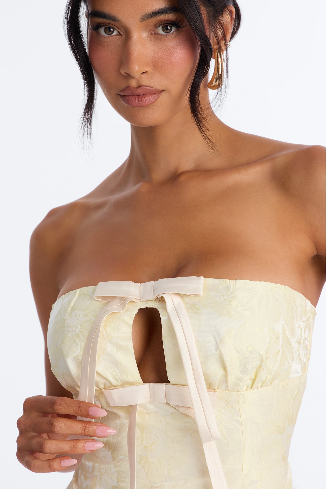 Fiona Floral Jacquard Micro Mini Skirt Set - Butter Yellow NEWFASHIONEDGE