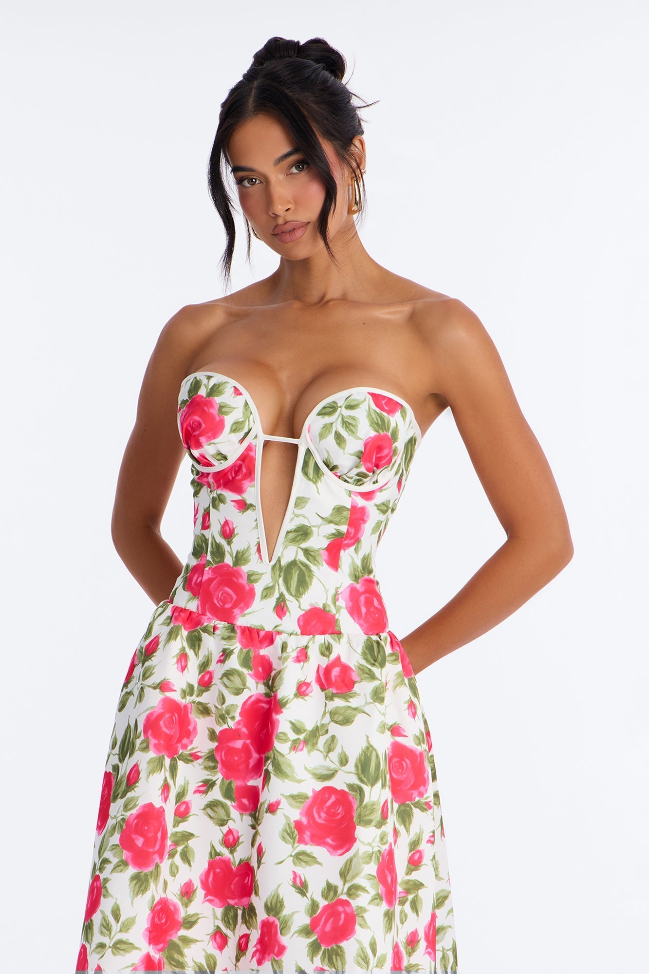 Sweetheart Bloom Satin Floral Midi Dress - Pink/combo NEWFASHIONEDGE