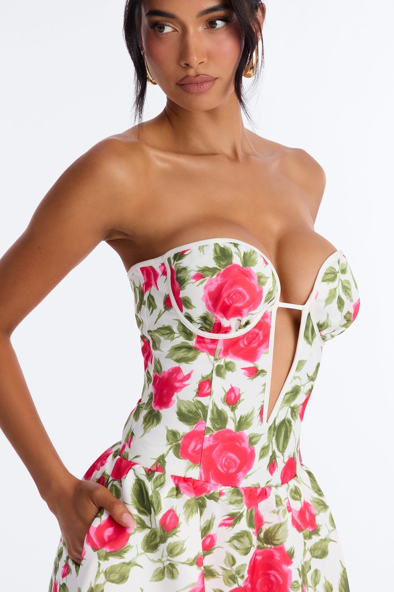 Sweetheart Bloom Satin Floral Midi Dress - Pink/combo NEWFASHIONEDGE