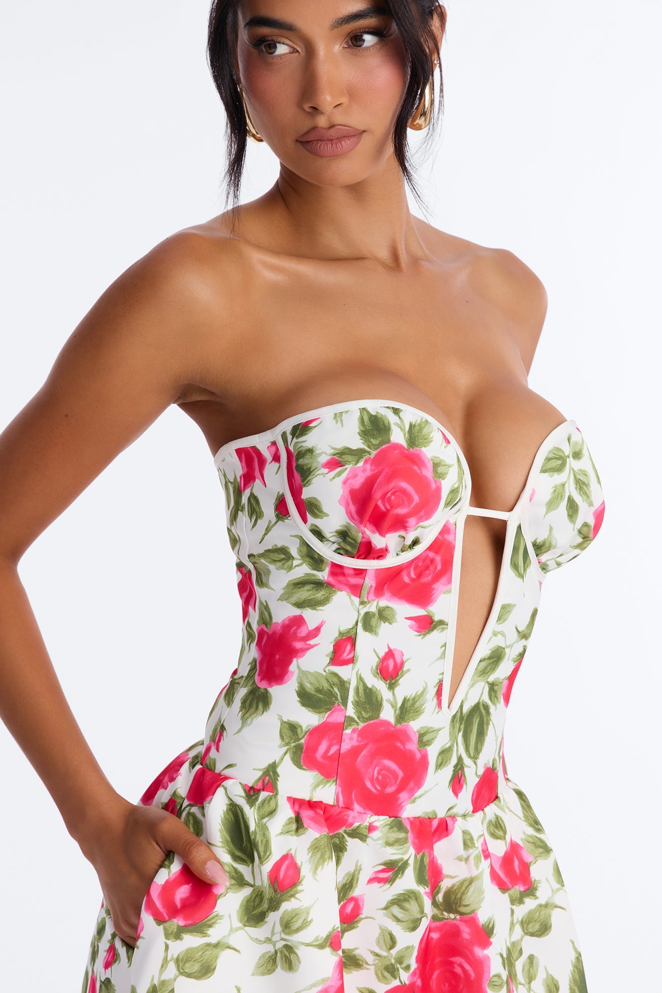 Sweetheart Bloom Satin Floral Midi Dress - Pink/combo