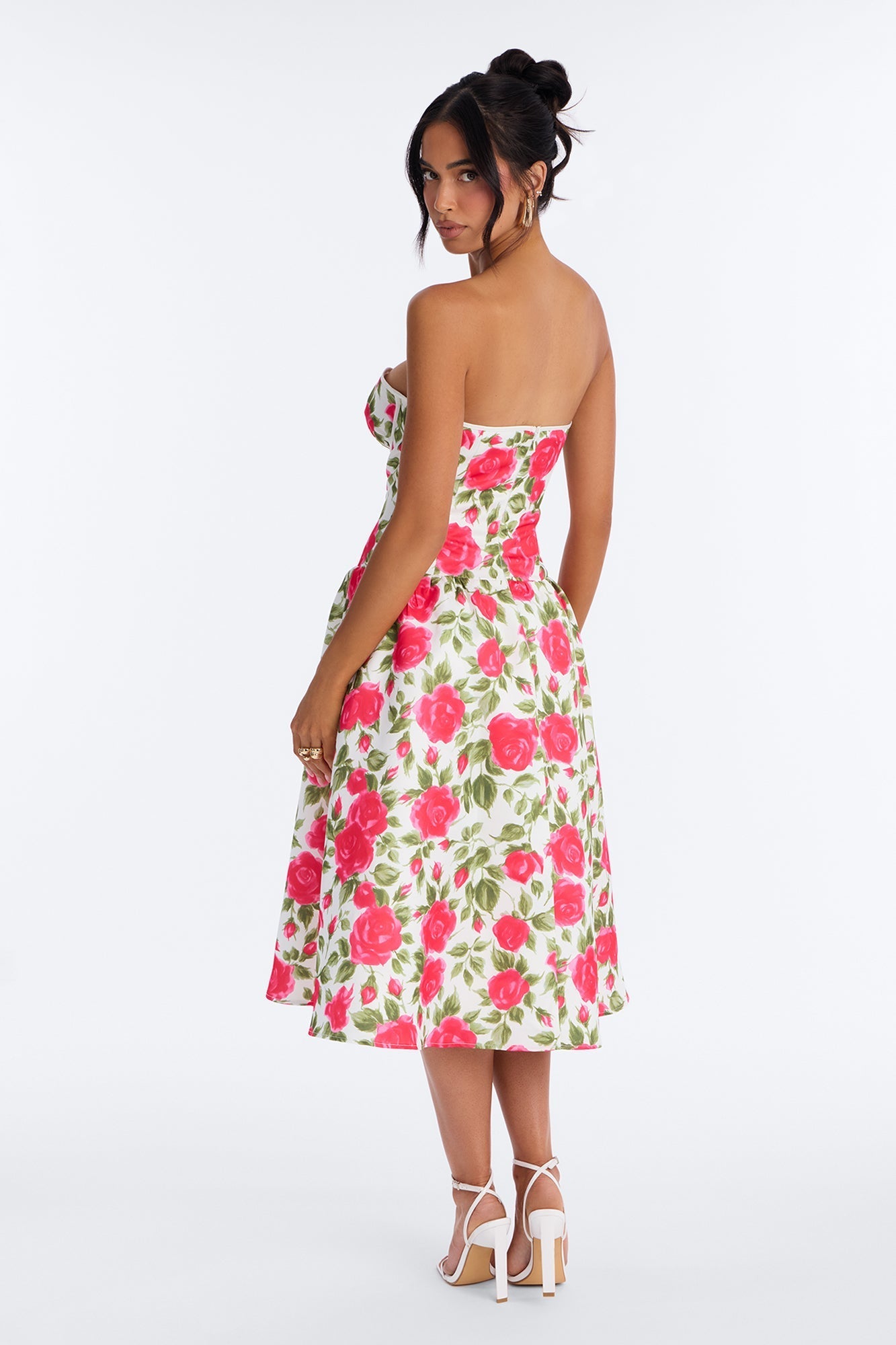 Sweetheart Bloom Satin Floral Midi Dress - Pink/combo NEWFASHIONEDGE