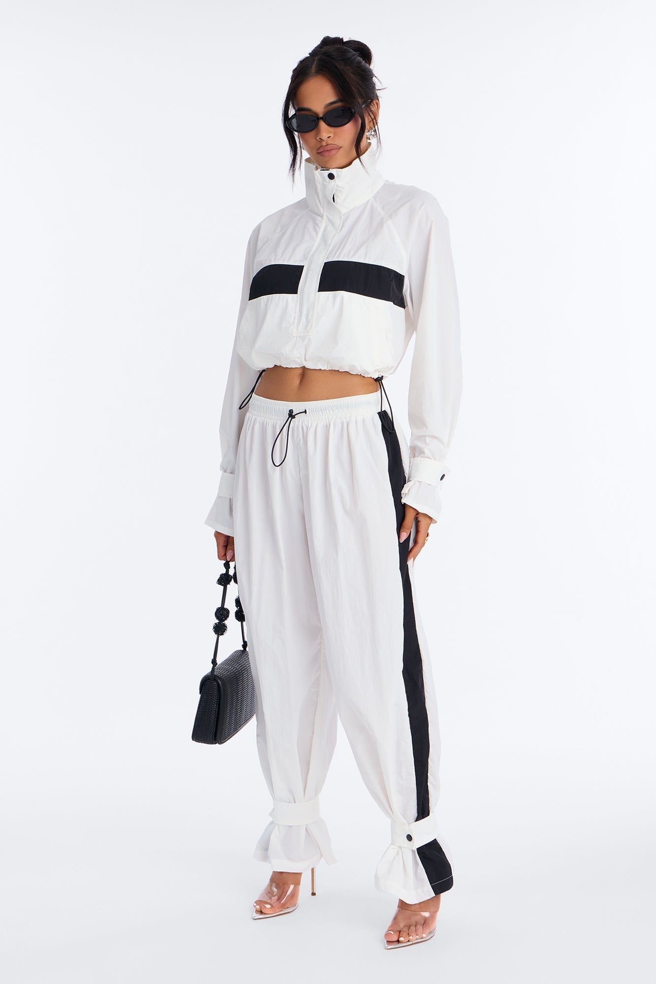 Colette Nylon Pant Set - White/Black NEWFASHIONEDGE