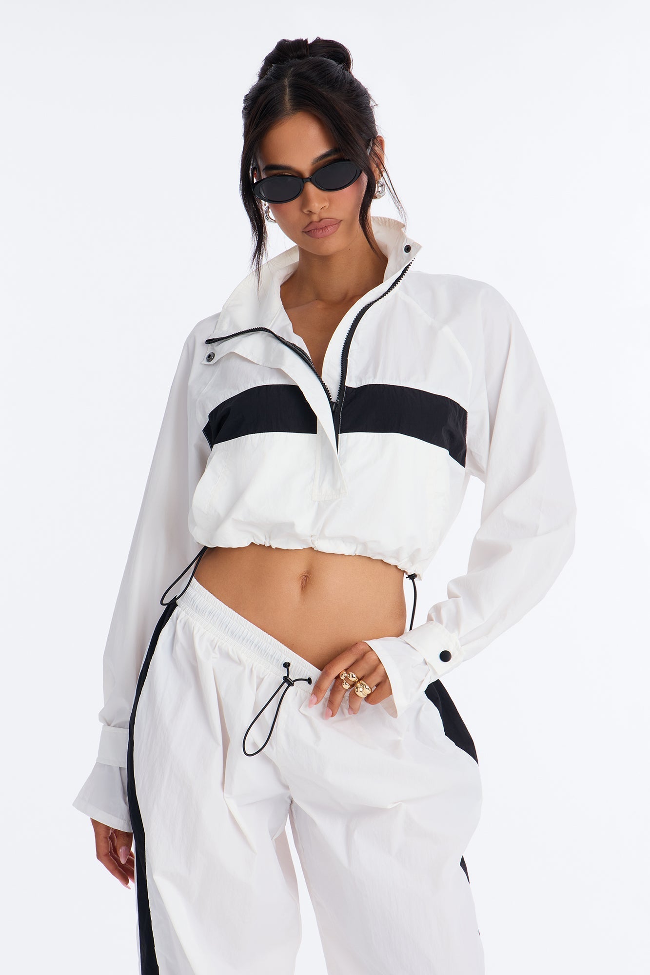 Colette Nylon Pant Set - White/Black NEWFASHIONEDGE