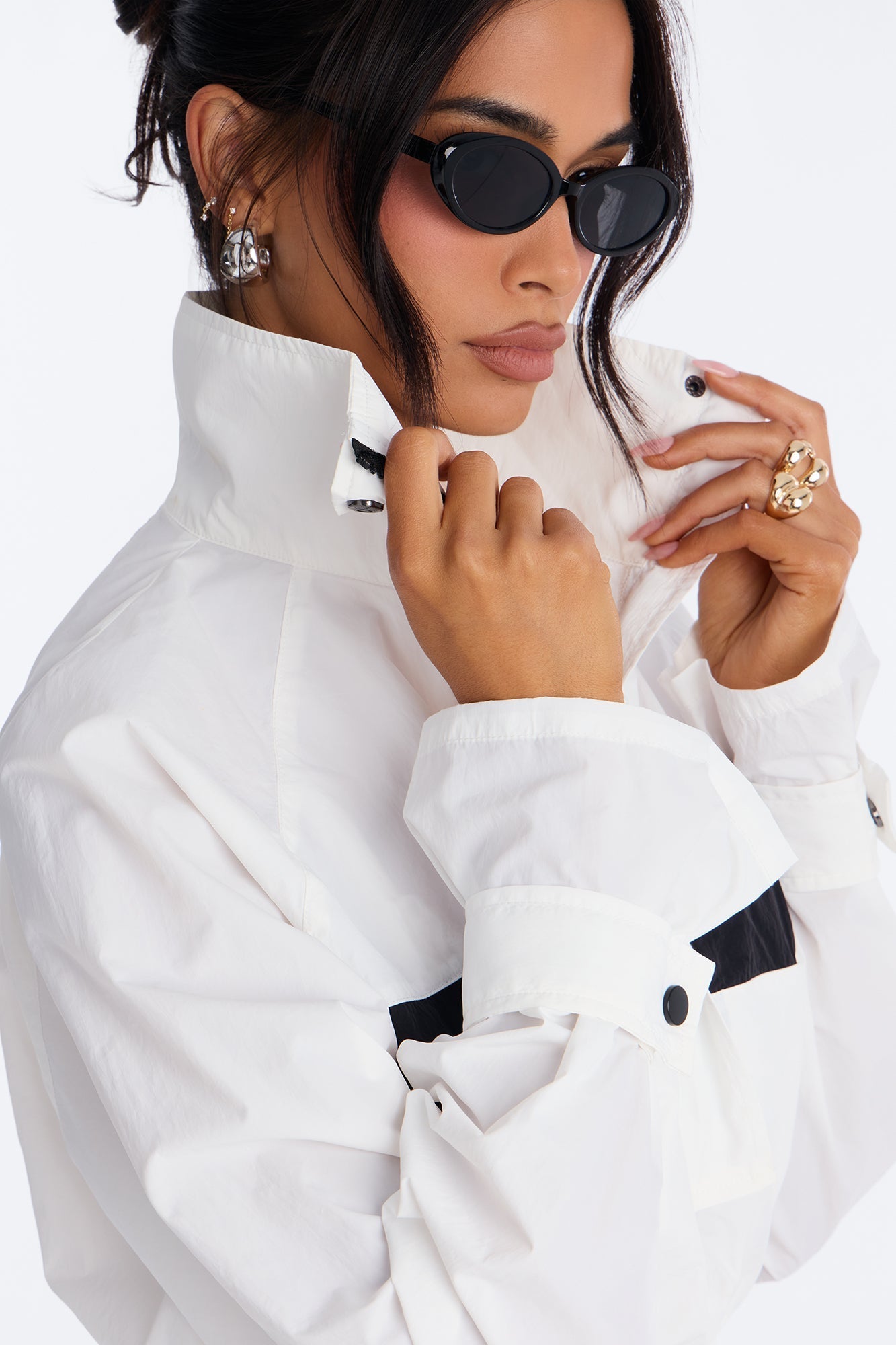Colette Nylon Pant Set - White/Black NEWFASHIONEDGE