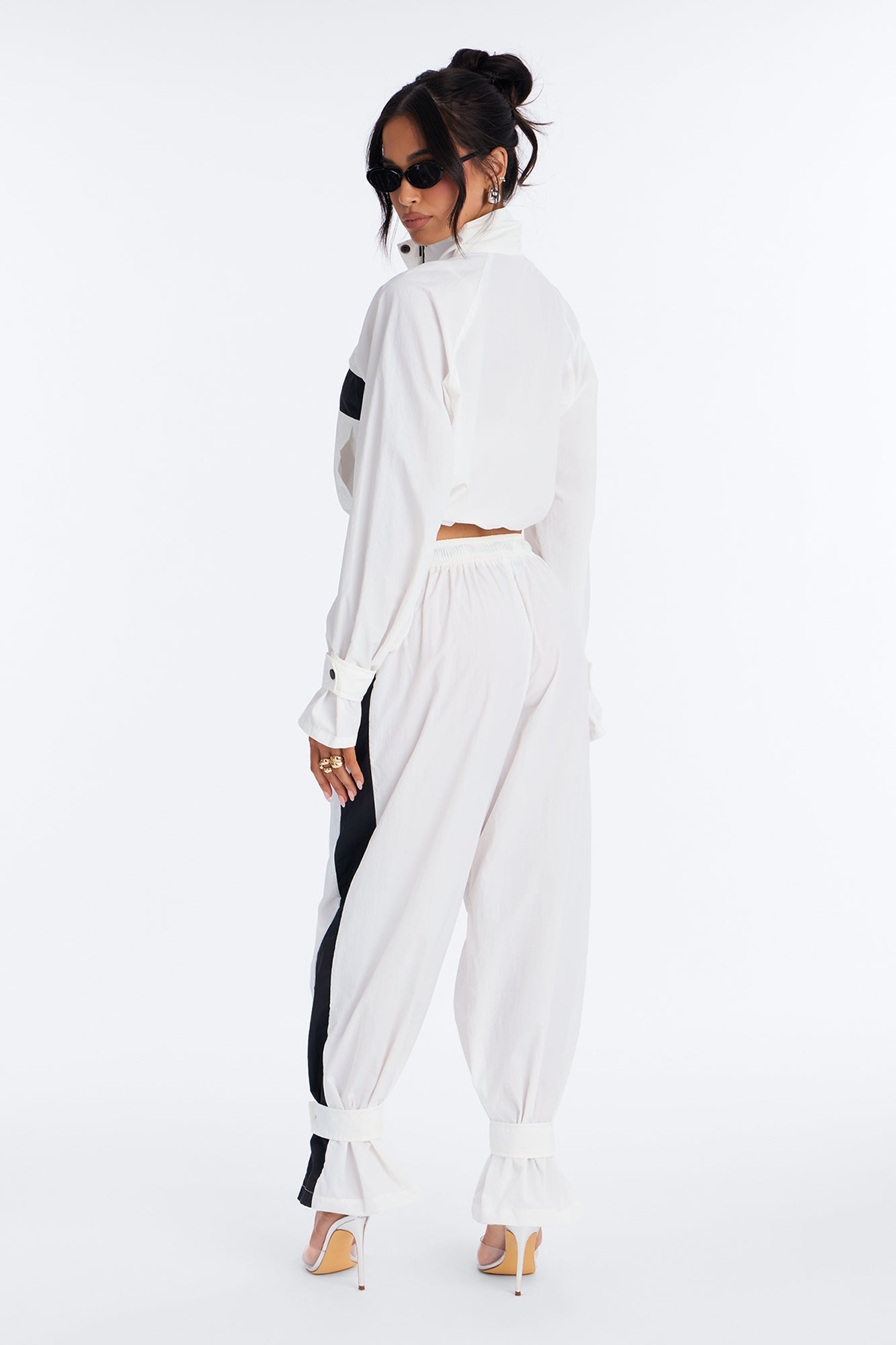 Colette Nylon Pant Set - White/Black NEWFASHIONEDGE