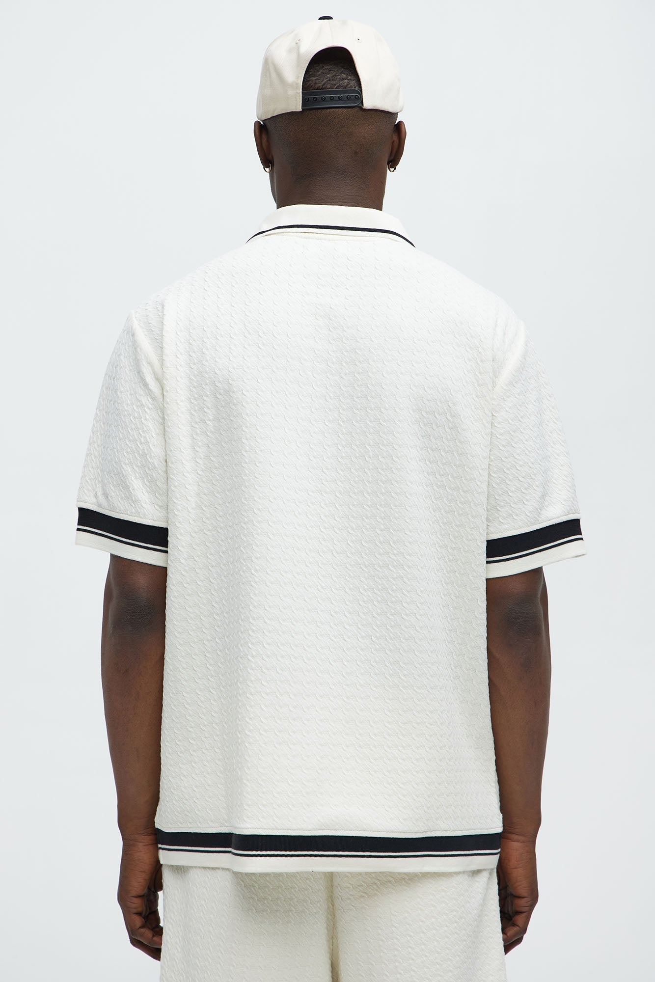 Princeton Textured Johnny Collar Polo Shirt - Cream