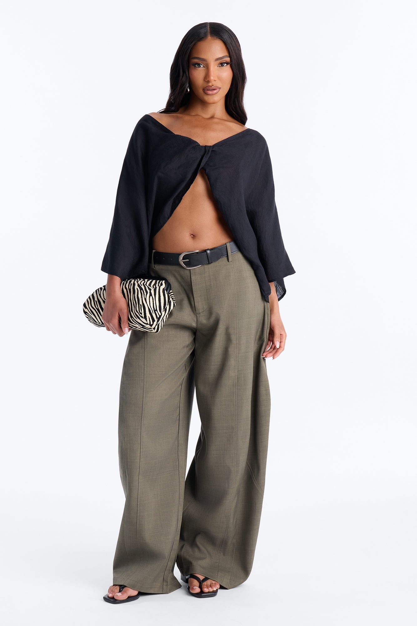 Maple Barrel Leg Belted Trouser - Olive