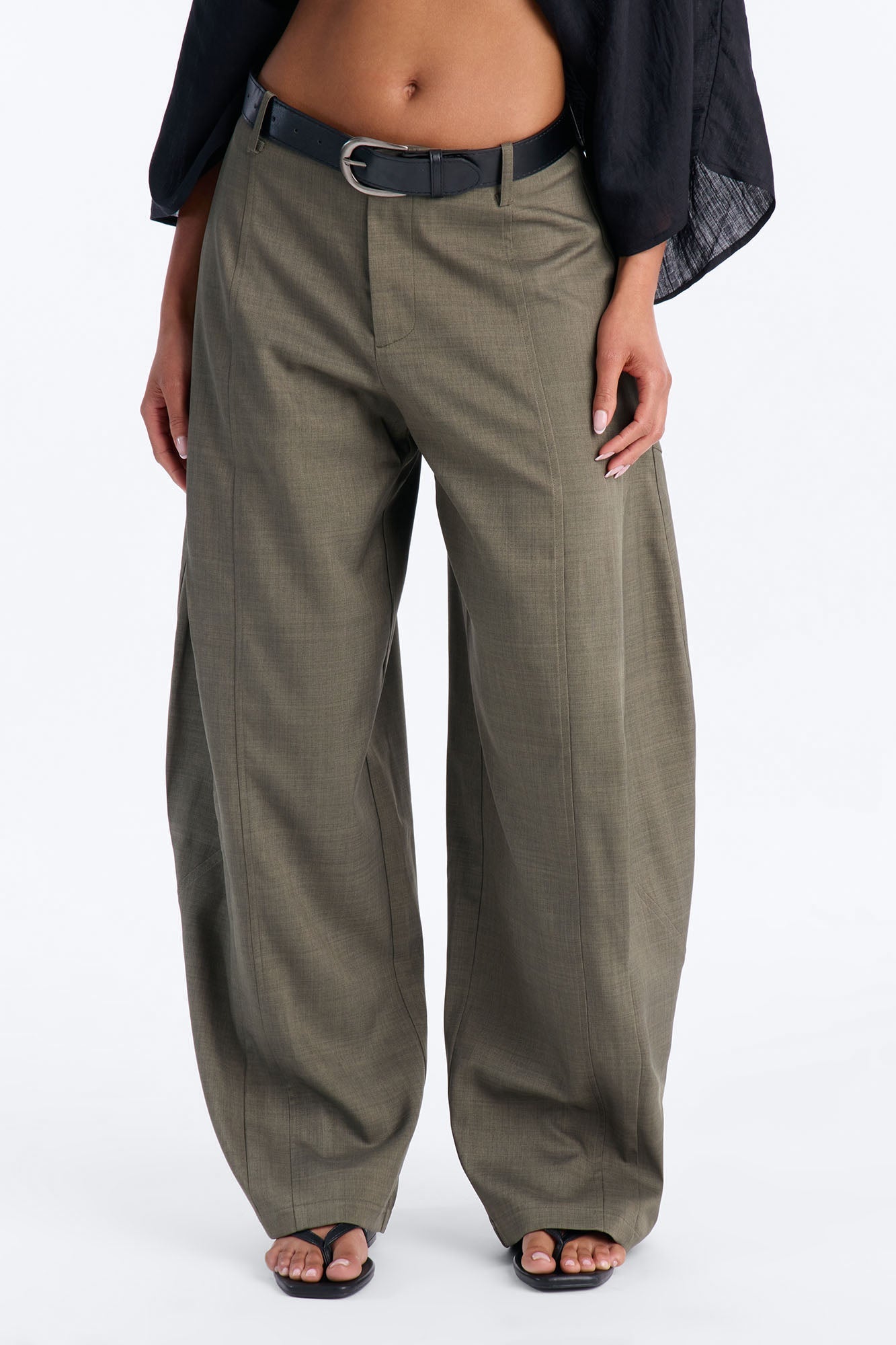 Maple Barrel Leg Belted Trouser - Olive