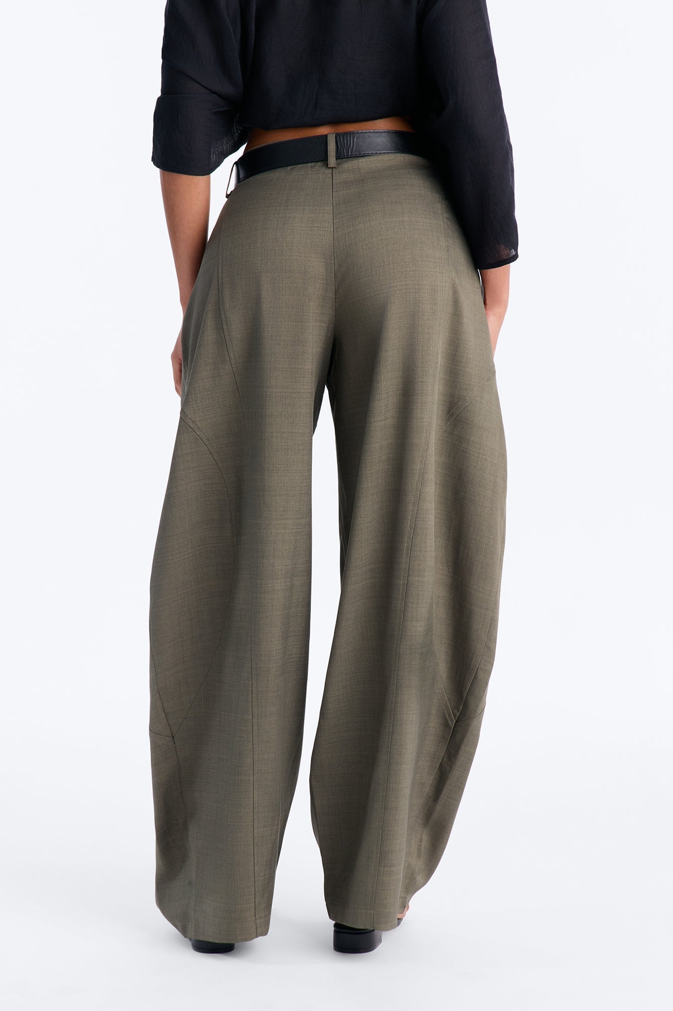 Maple Barrel Leg Belted Trouser - Olive