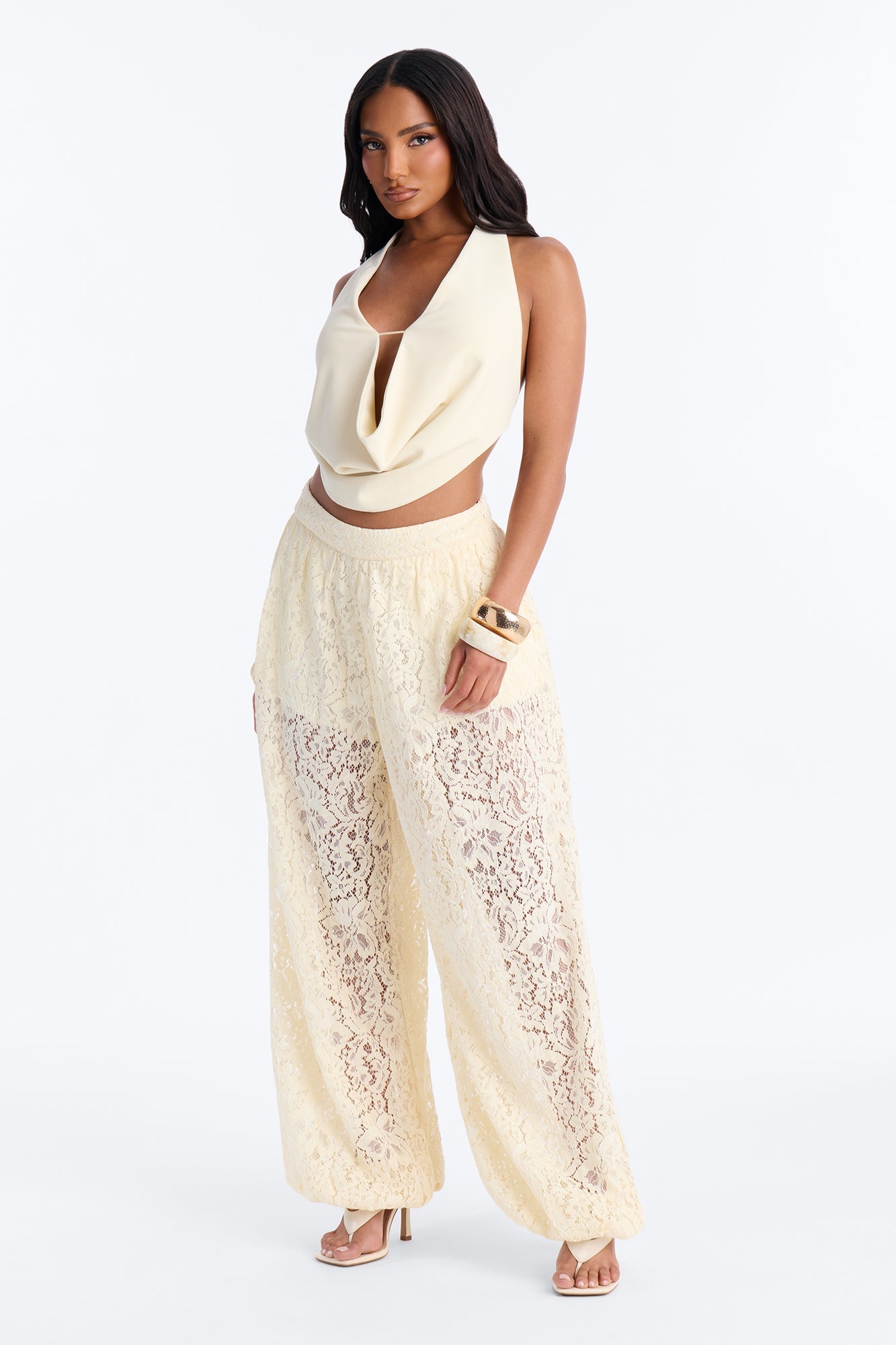 Barely A Secret Sheer Lace Balloon Pant 30″ - Ivory Fashion Nova