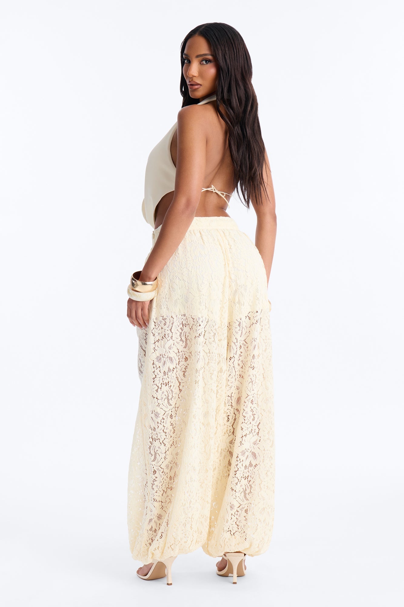 Barely A Secret Sheer Lace Balloon Pant 30″ - Ivory Fashion Nova