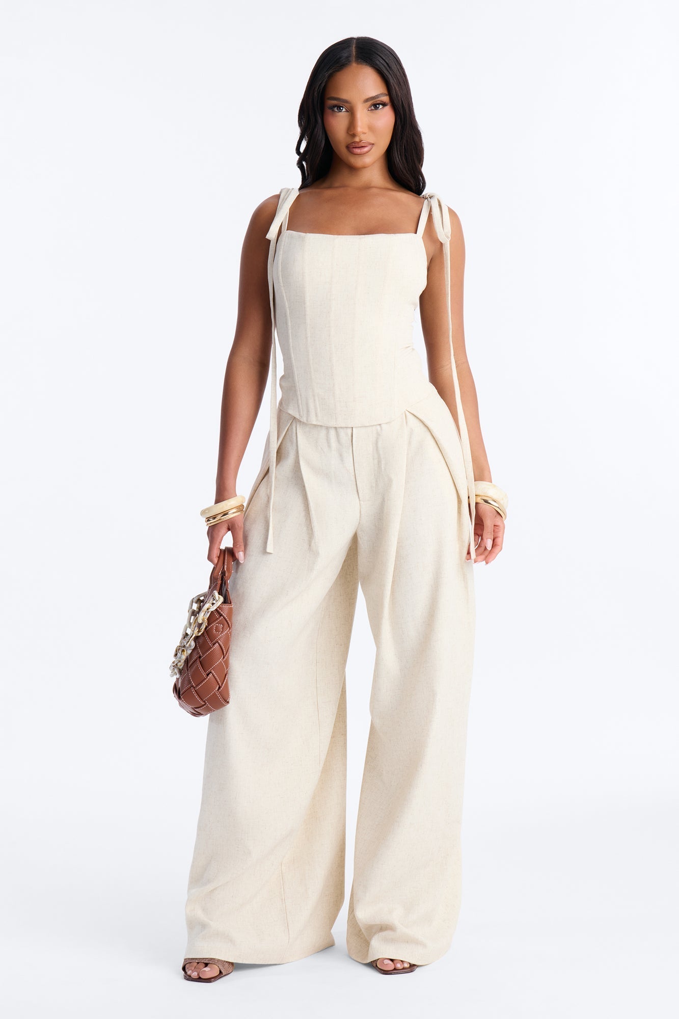 Muse Behavior Corset Linen Pant Set - Natural
