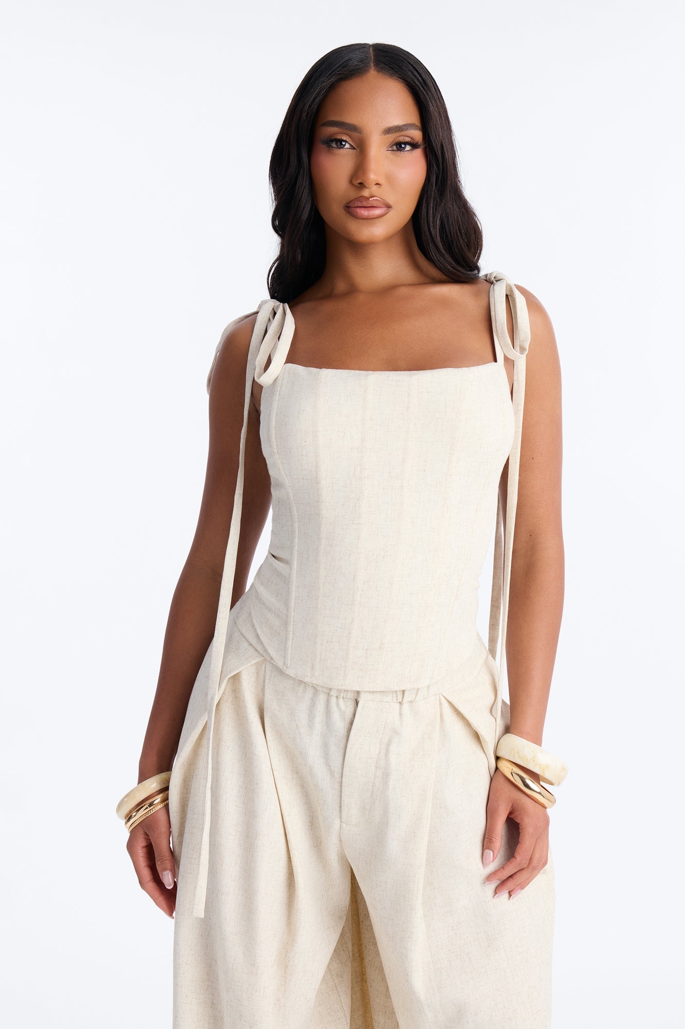 Muse Behavior Corset Linen Pant Set - Natural