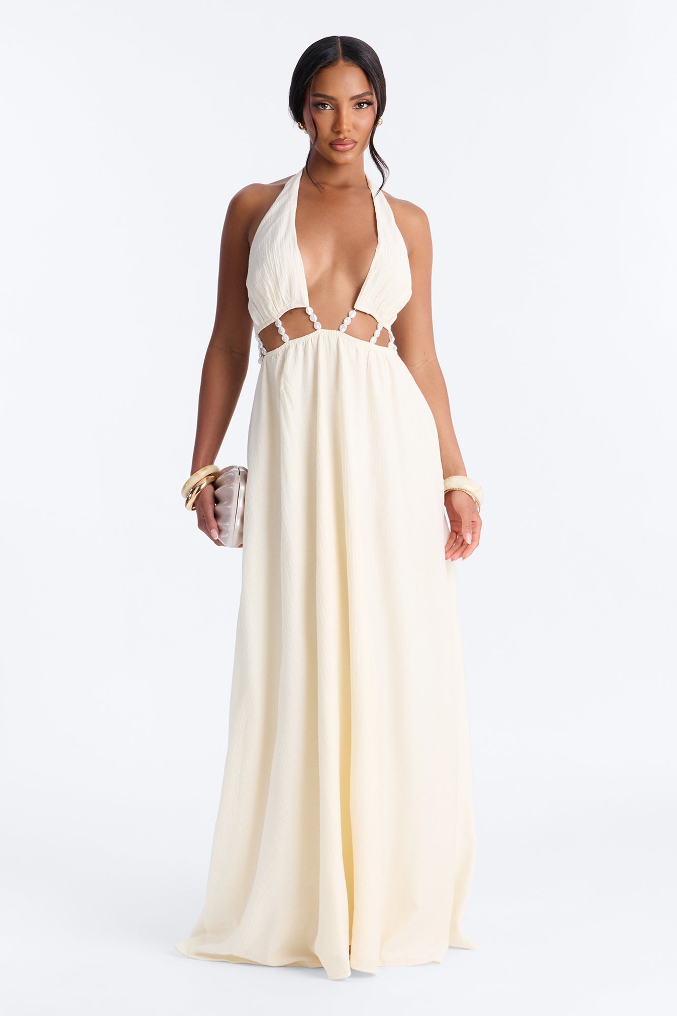 Summer Glowing Pearl Maxi Dress - Cream NEWFASHIONEDGE