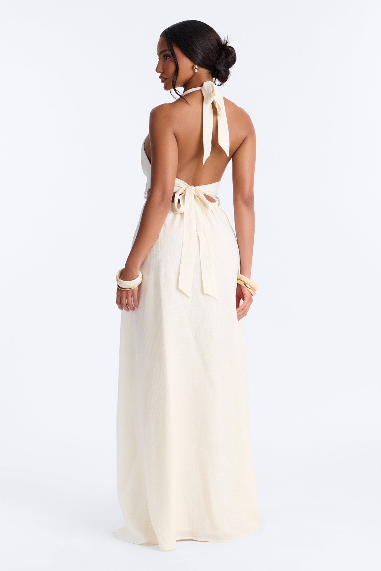 Summer Glowing Pearl Maxi Dress - Cream NEWFASHIONEDGE