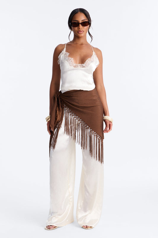 Elsa Satin Waist Scarf Jumpsuit - Ivory NEWFASHIONEDGE
