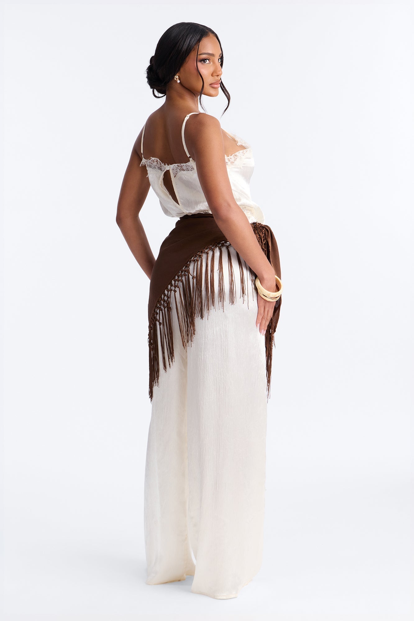 Elsa Satin Waist Scarf Jumpsuit - Ivory NEWFASHIONEDGE